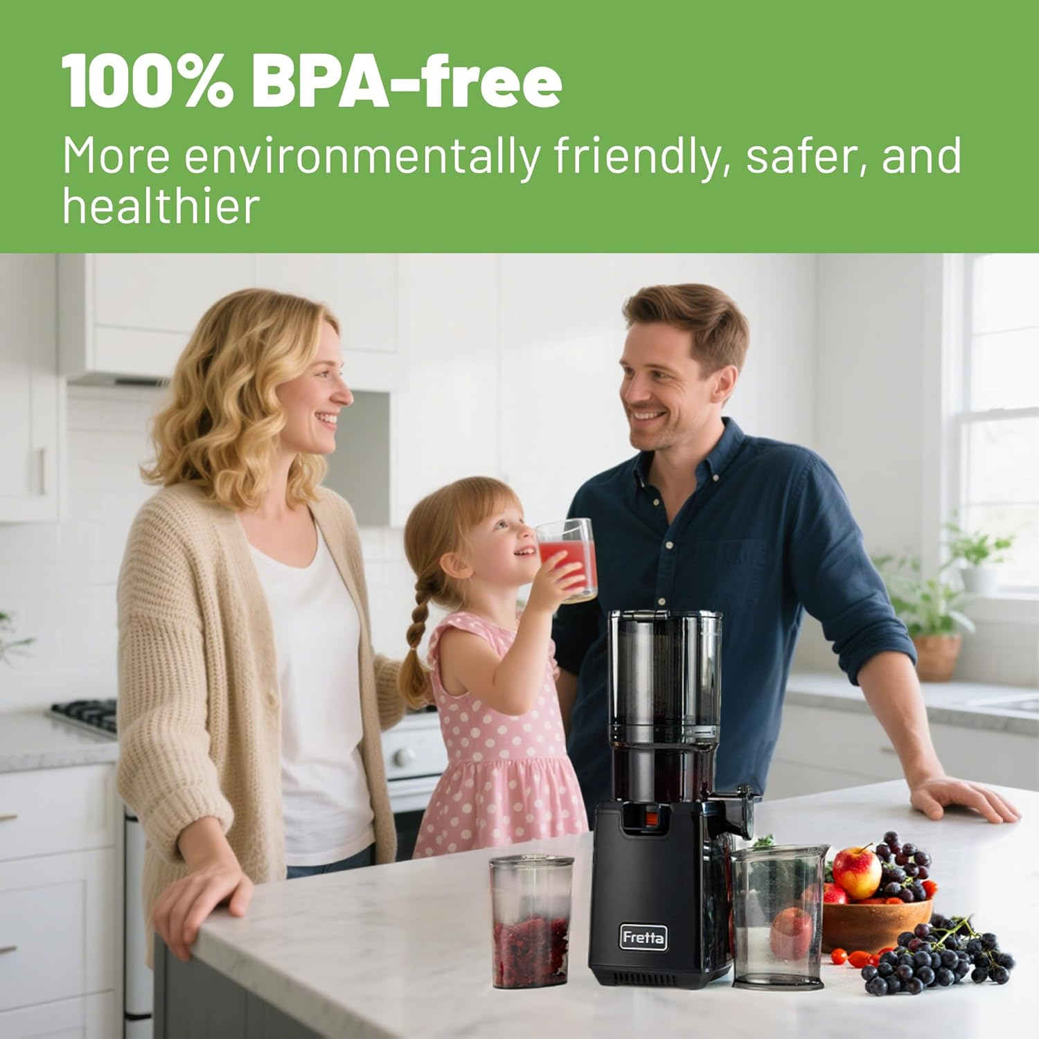 Fretta Juicers Whole Fruit and Vegetable,135Mm Large Feeding Chute,Cold Press Juicer Machines,Fruit Juicer,Apple Juicer,Masticating Slow Juicer with Unclog Reverse Function,Perfect Gifts for New Year image number 4