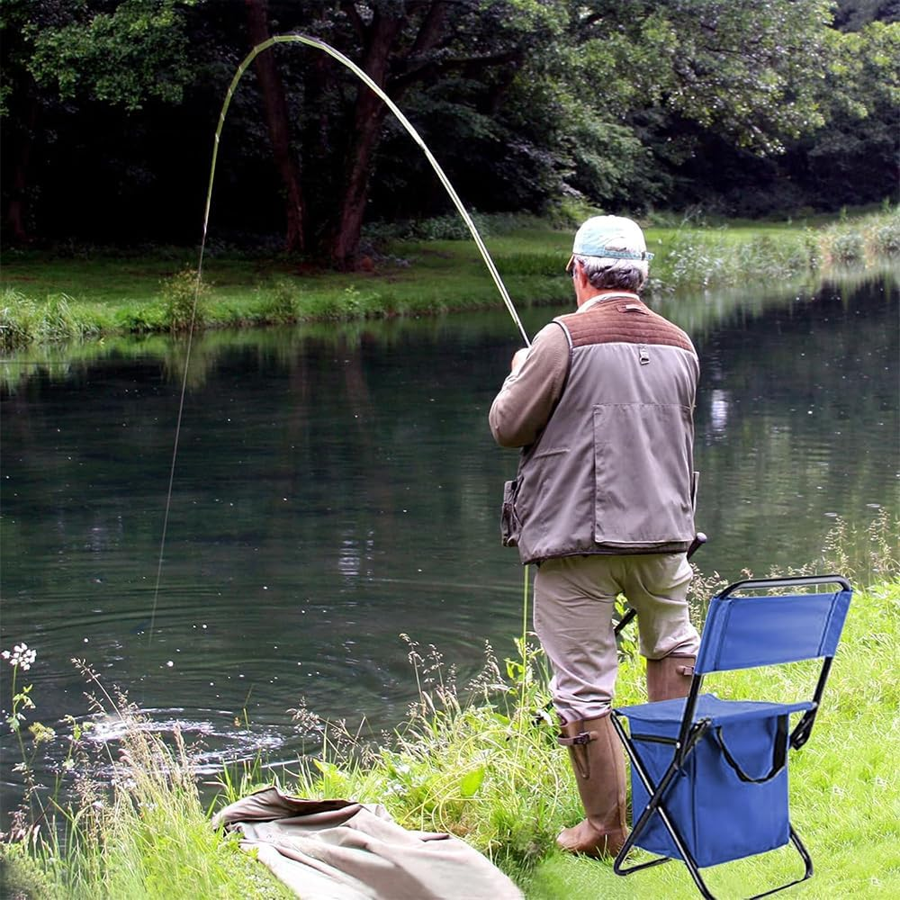 Folding Camping Chair with Cooler Bag &ndash; Portable Fishing Chair with Backrest & Organizer Pocket &ndash; Lightweight Outdoor Seat for Camping, Hiking & Hunting (Blue) image number 1