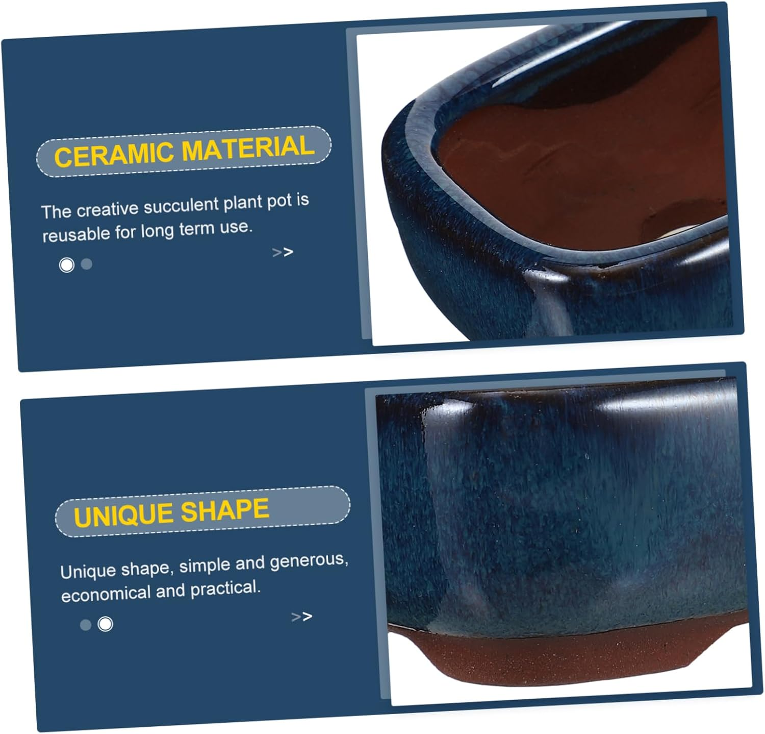 KONTONTY 2Pcs Ceramic Flowerpot Succulent Container Reusable Gardening Planter Indoor Bonsai Garden Supplies image number 4