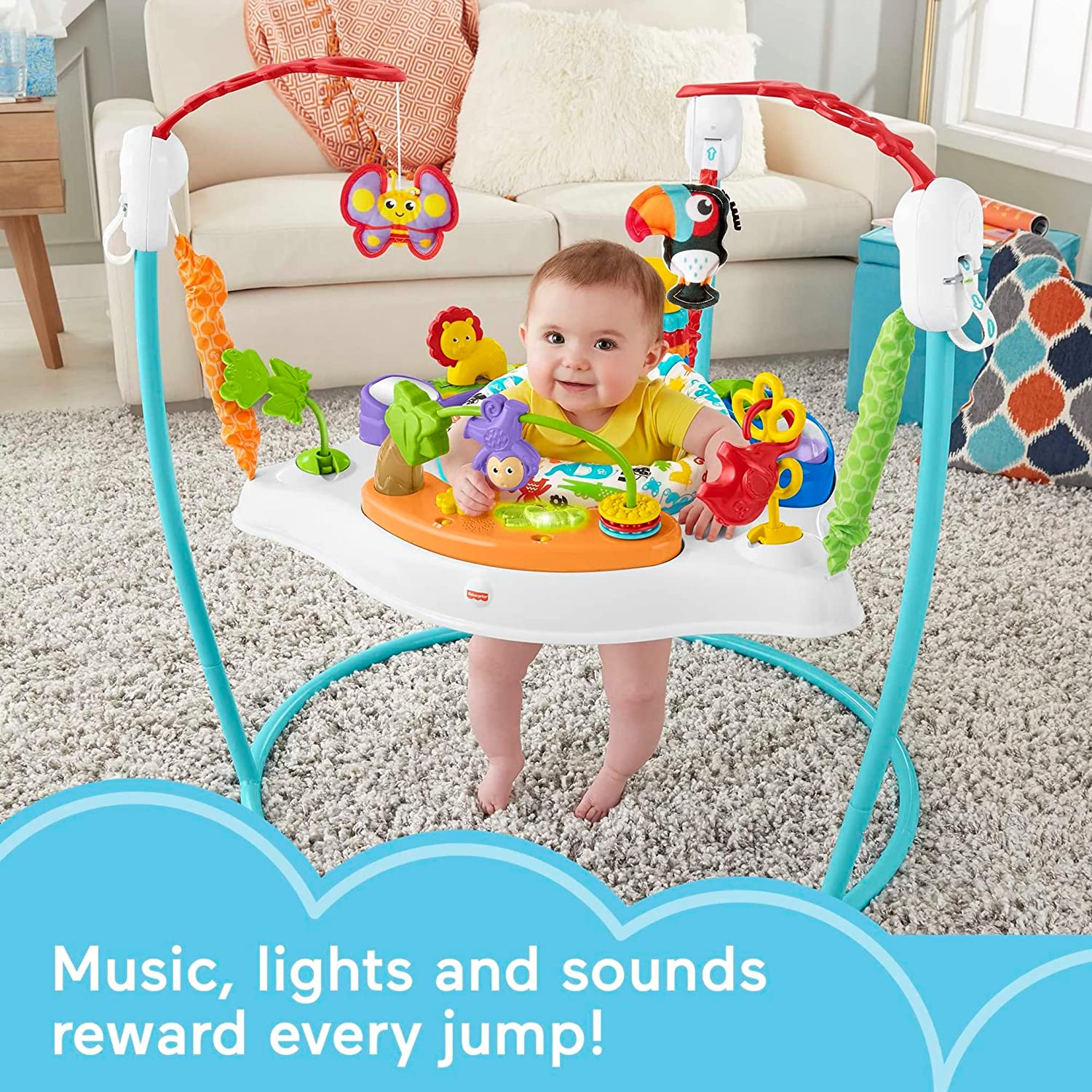 Fisher-Price Baby Bouncer Animal Activity Jumperoo with Music Lights Sounds and Developmental Toys for Infants image number 5