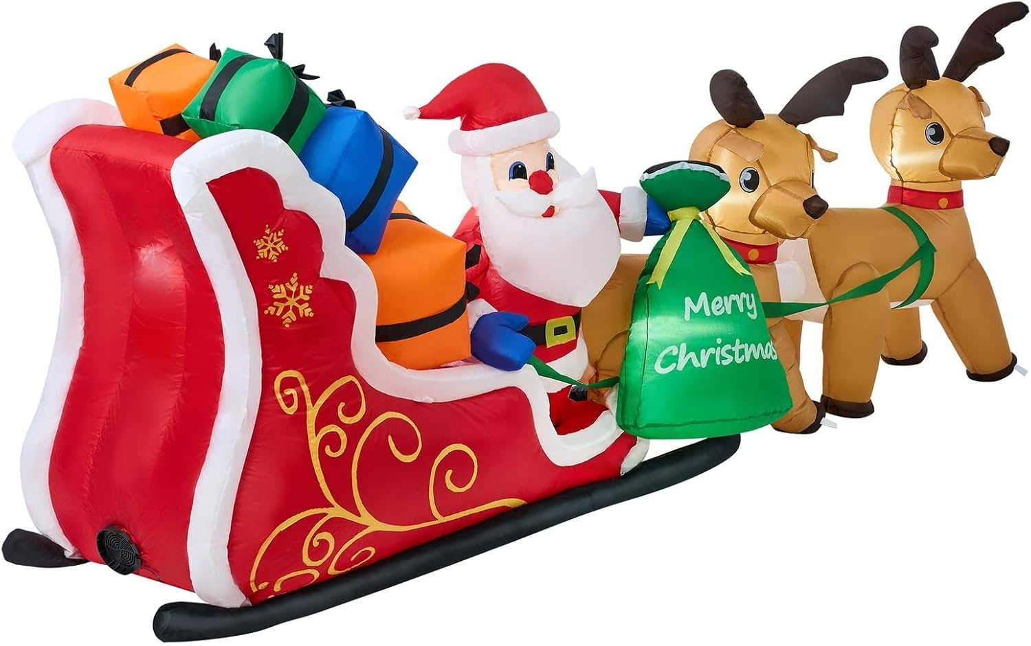 Tinseltown 3M Christmas Inflatable Santa Claus Sleigh Reindeers Set with Blow up Gift Boxes and LED Xmas Decor, for Courtyard, Lawn, Indoor, Outdoor