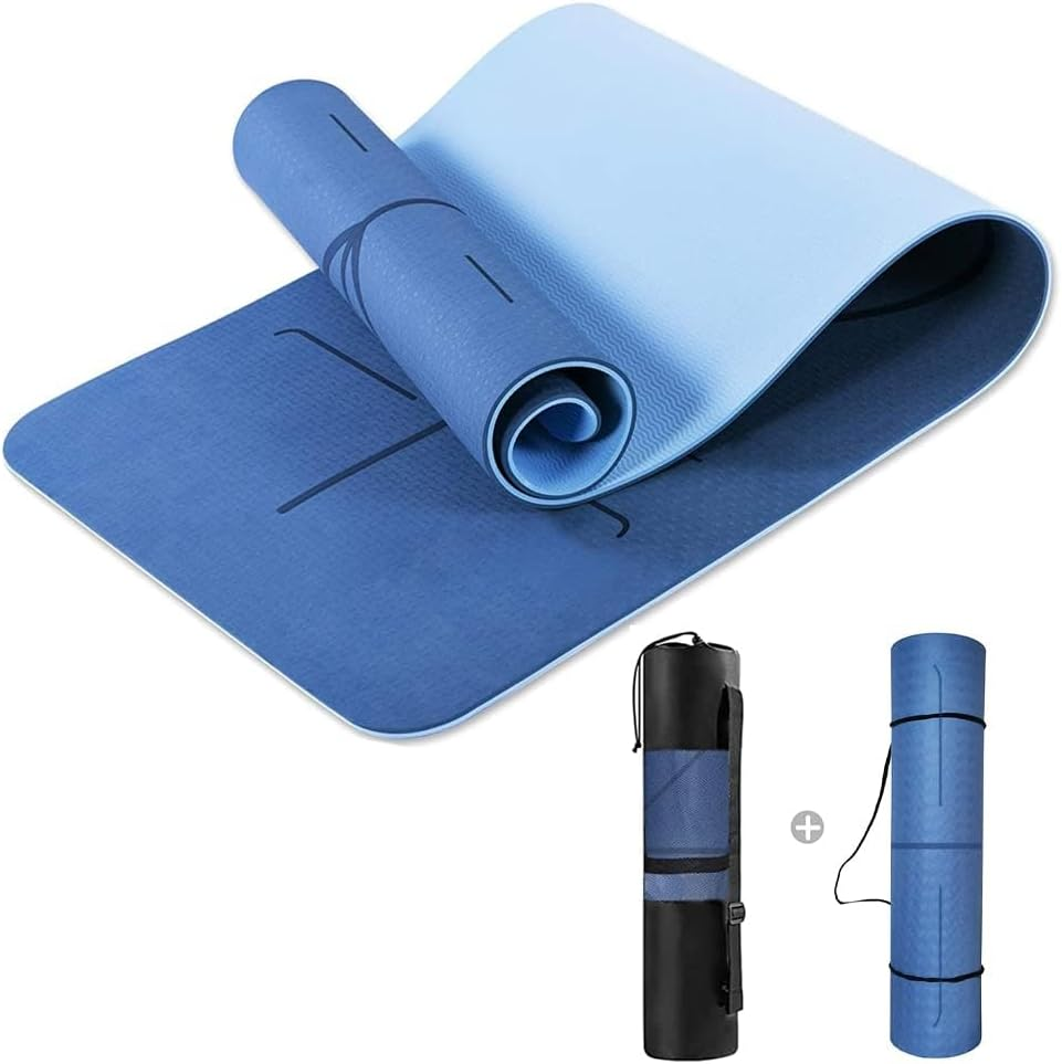 HJB VISSO Yoga Mat, Non Slip Pilates Fitness Exercise Mat with Alignment Marks for Women Men, 183 X 61 X 0.6Cm Thick Eco Friendly TPE, Carrying Strap & Storage Bag Included