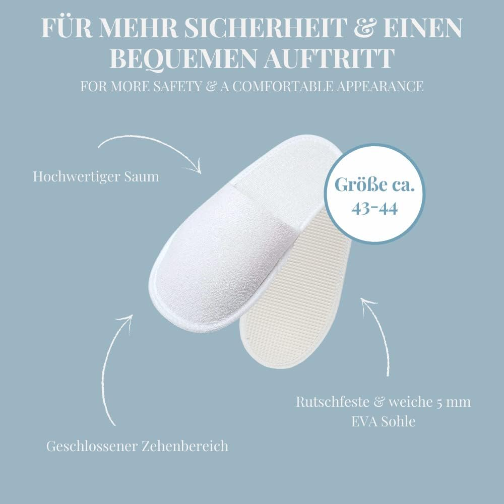 Carenesse 4 Pairs of Hotel Slippers L-XL Closed Practical & Comfortable Disposable Slippers Made of 100% Cotton Terry Towelling Guest Shoes White with Non-Slip Sole Size Approx. 43-44 Lightweight And image number 6