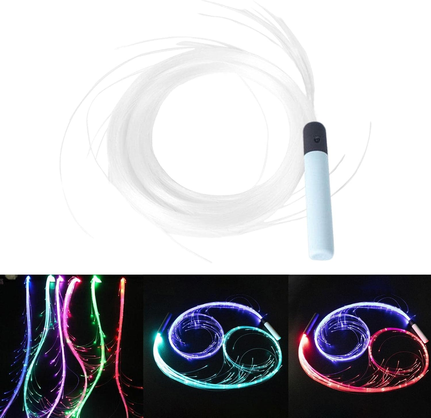 LED Fiber Optic Whips 7 Color Effect Mode Space Whips for Light Show, Black and Blue image number 6