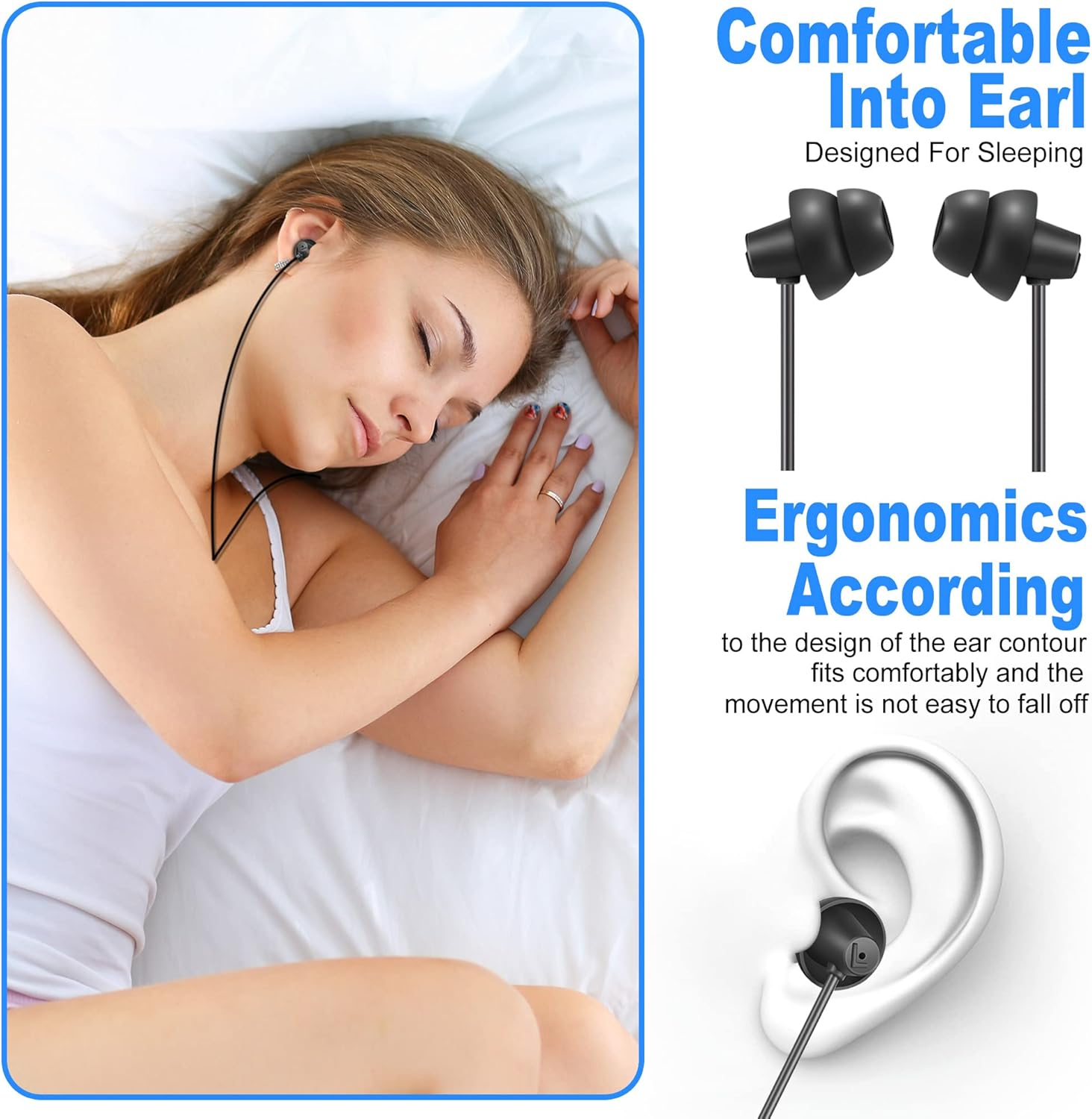 MAXROCK 2PCS Sleep Wired Headphones with USB-C Plug, Wired Ear Buds or Sleeping Earphones with Built-In Remote to Control Music, Phone Calls, and Volume for Iphone15, Samsung Android Phones image number 4