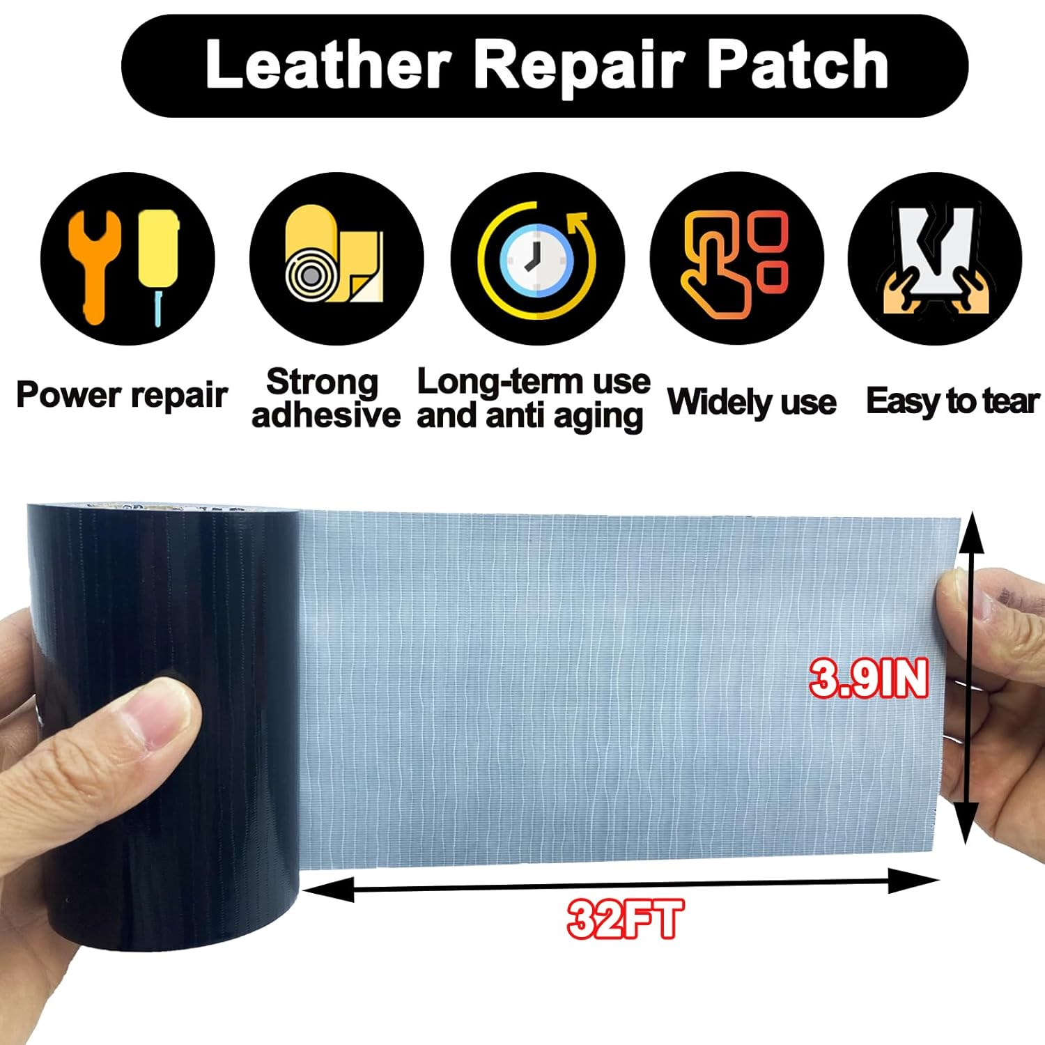 KAIHENG Leather Repair Tape, 3.9INX32FT Waterproof Leather Repair Patch for Furniture, Couches, Sofas, Car Seats, Leather Chairs, Strong Duct Tape, Residue Free image number 1
