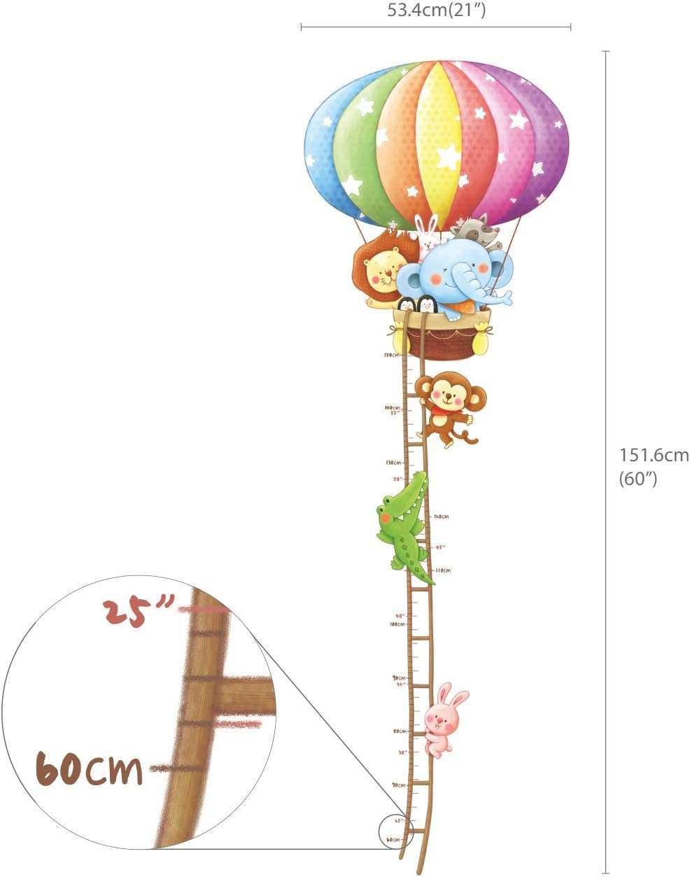 DECOWALL DAT-1606N Animal Hot Air Balloon Height Growth Chart Kids Wall Stickers Wall Decals Peel and Stick Removable Wall Stickers for Kids Nursery Bedroom Living Room image number 6