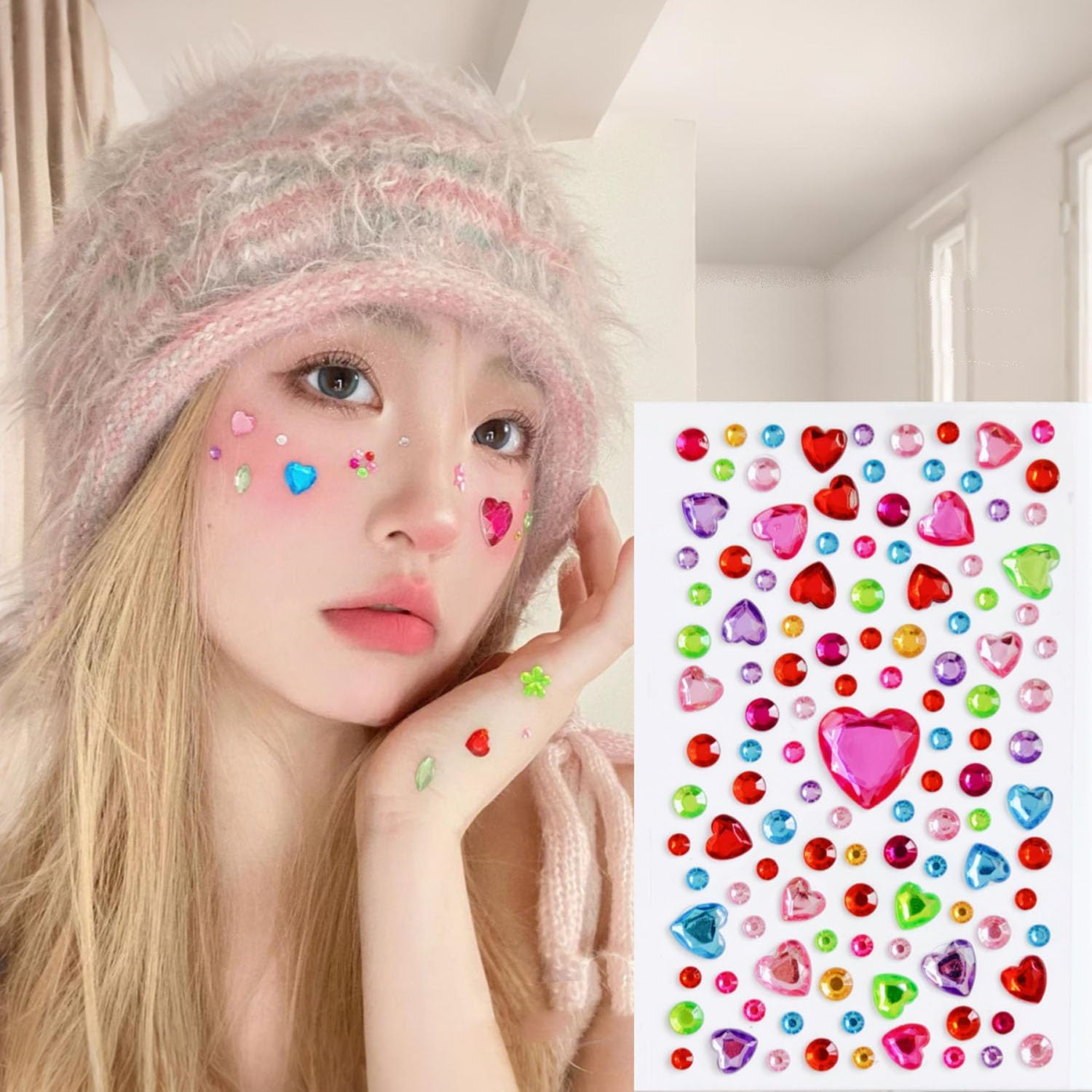 Mtxorvix Face Gems Hair Jewels, Self-Adhesive Eye Rhinestones DIY Stick-On, Self Adhesive and Pearls for Makeup, Festival Jewels, Hair Gems, Body Crystals Pearls for Face, Makeup, Crafts image number 3