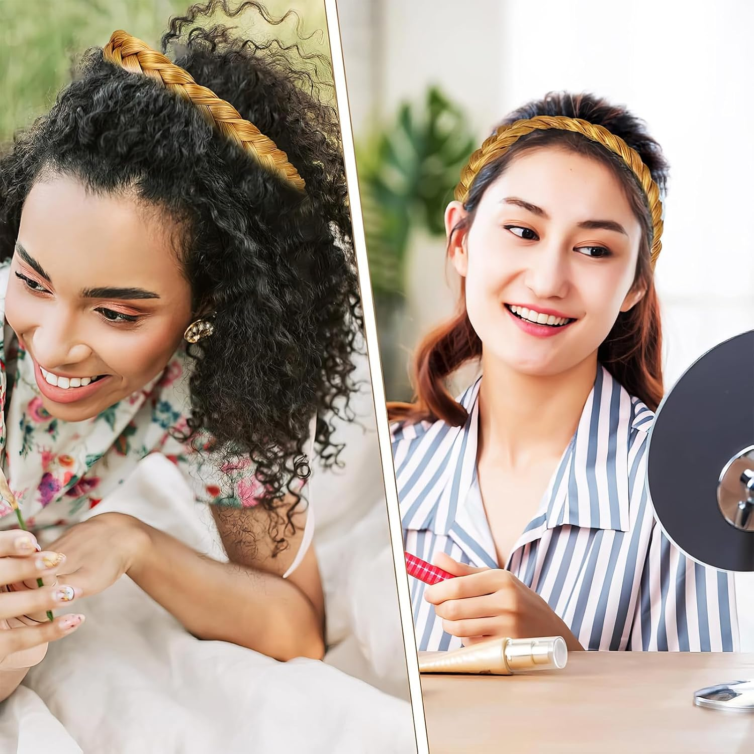 DHWEKU Costume Headband Dirndl Hair Band Braided Headband Women'S Braided Headband Hair Band 3 Strands Synthetic Hair Costume Headband Hairpiece for Wedding Christmas image number 5