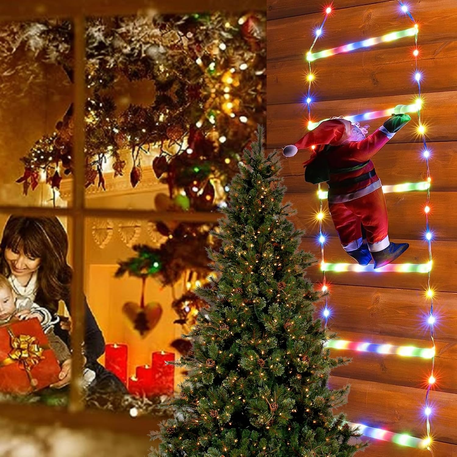 Christmas Decor Santa Claus Climbing Ladder Lights 15.7 Inch - Cute Hanging Decoration for Wall and Christmas Ornaments image number 4