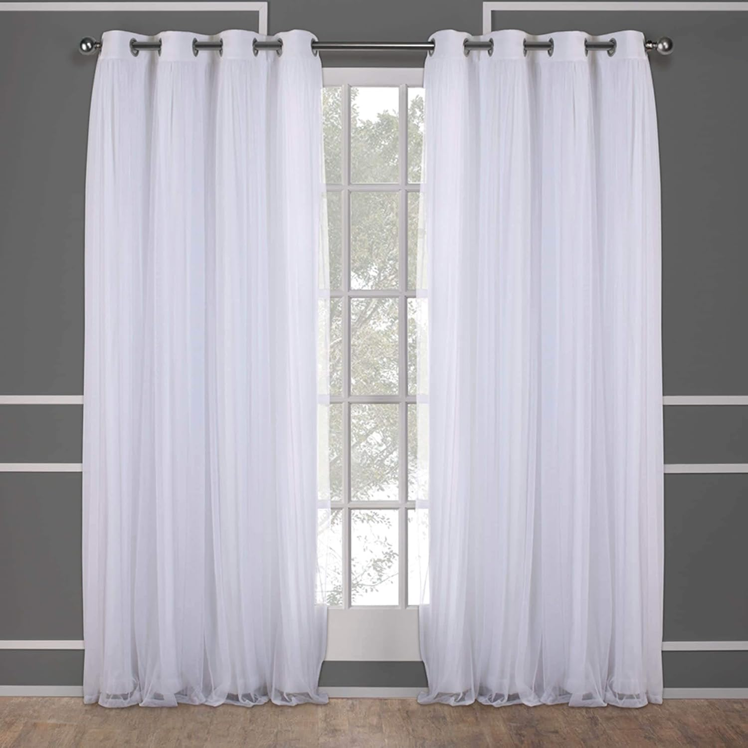 TOWN & COUNTRY LUXE Talia Double Layer Indoor Curtains, Sheer and Room Darkening Blackout, Grommet Top, Energy Efficient, 2-Pack Set, 52"X120", Aqua image number 1