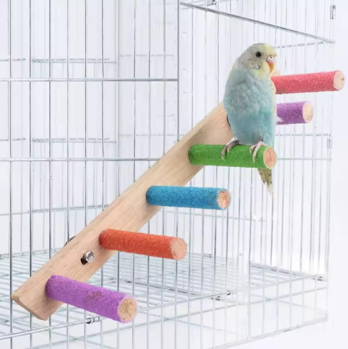 Bird Ladder Stand Interactive Frosted Stand Parakeet Toys for Parrots Birds Nature Wood Bird Perch for Cage image number 6