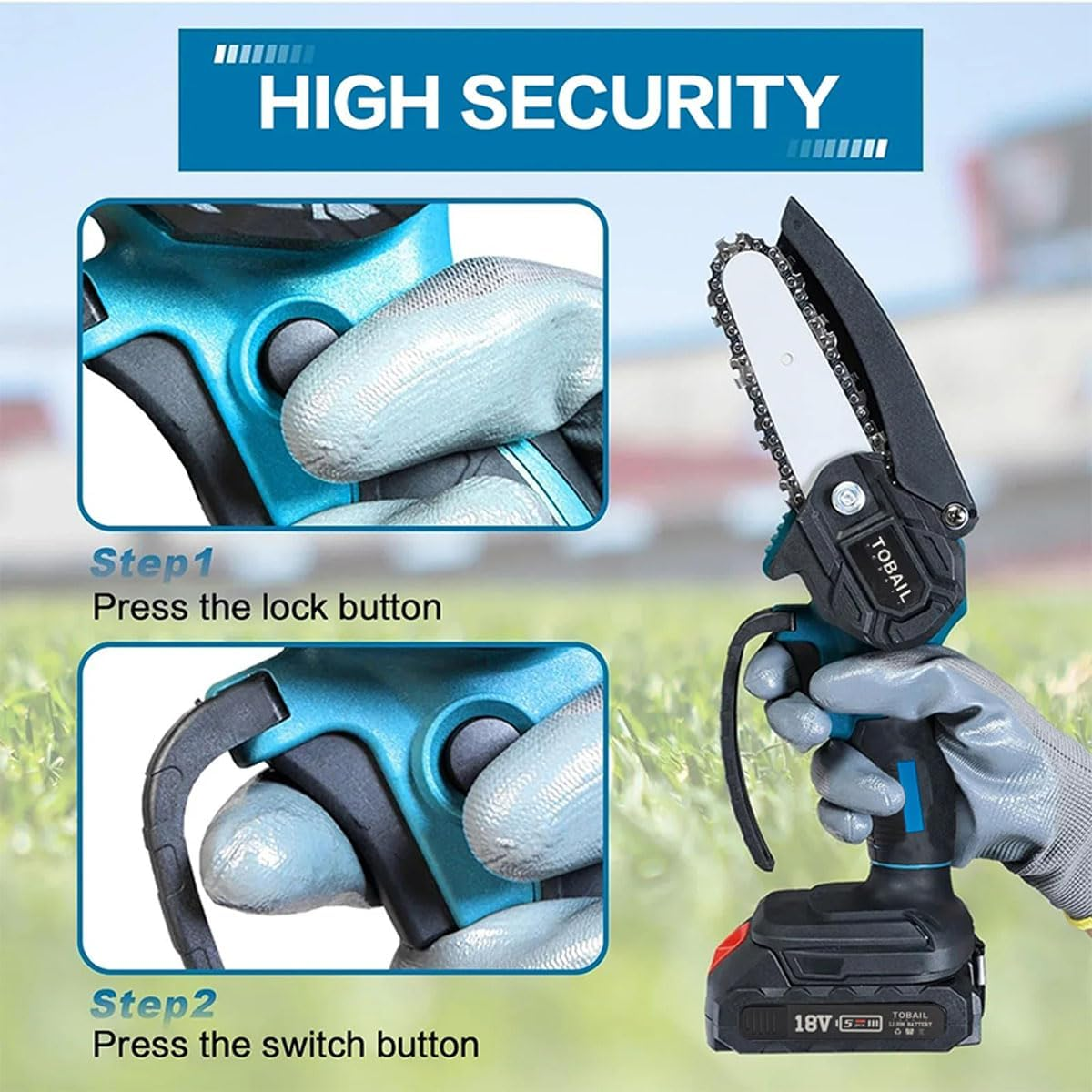 2 Battery 4" Mini Cordless Chainsaw, Rechargeable Electric Pruning Chain Saw, One-Handed Portable Chainsaw for Branch Wood Cutting Garden Tree Logging Trimming image number 1