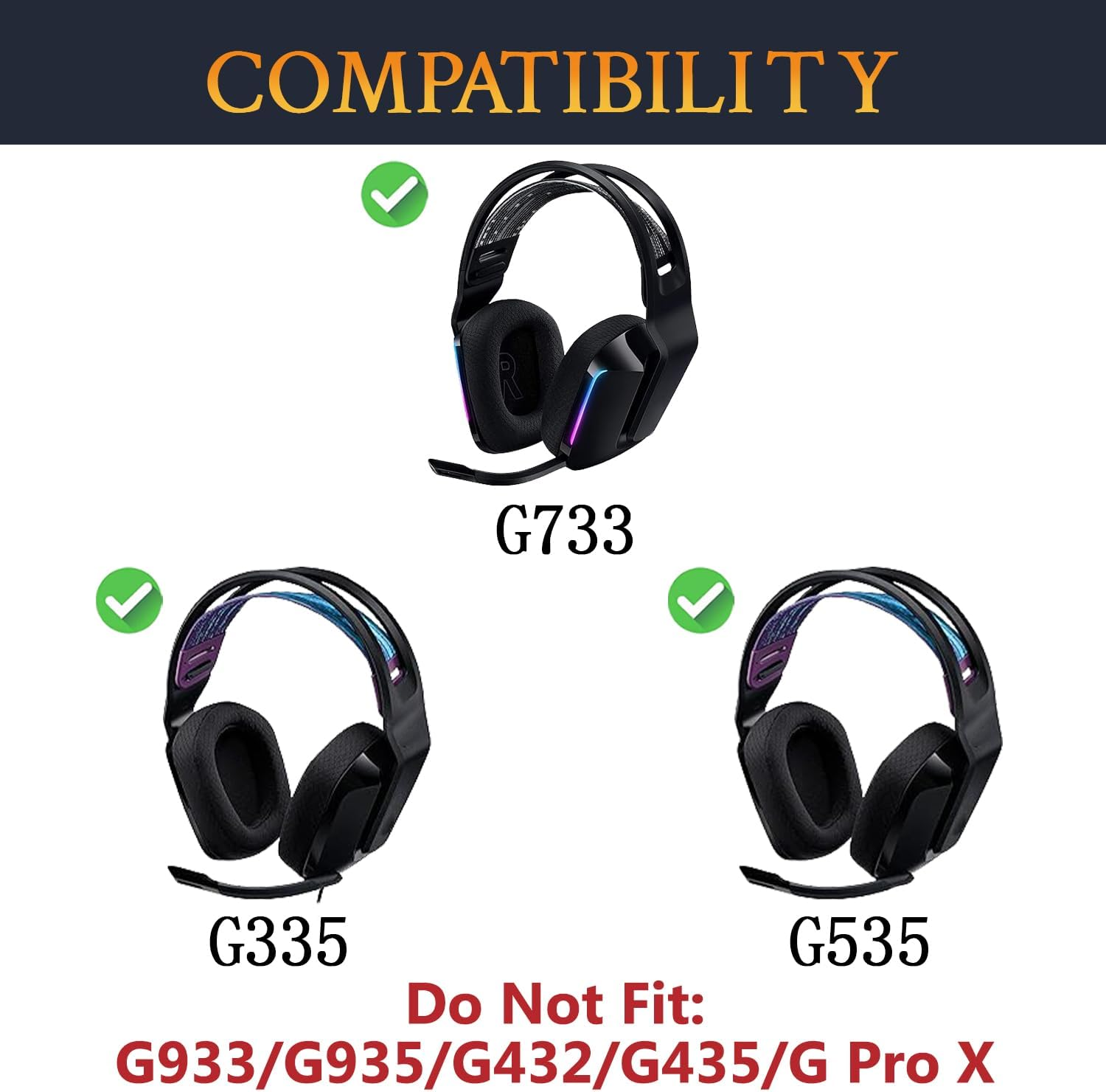 SOULWIT Cooling Gel Professional Earpads Replacement for Logitech G733 G335 G535 Lightspeed Wireless Gaming Headset, Ear Pads Cushions with Comfort Noise Isolation Foam - Black - Cooling Gel-Black image number 3