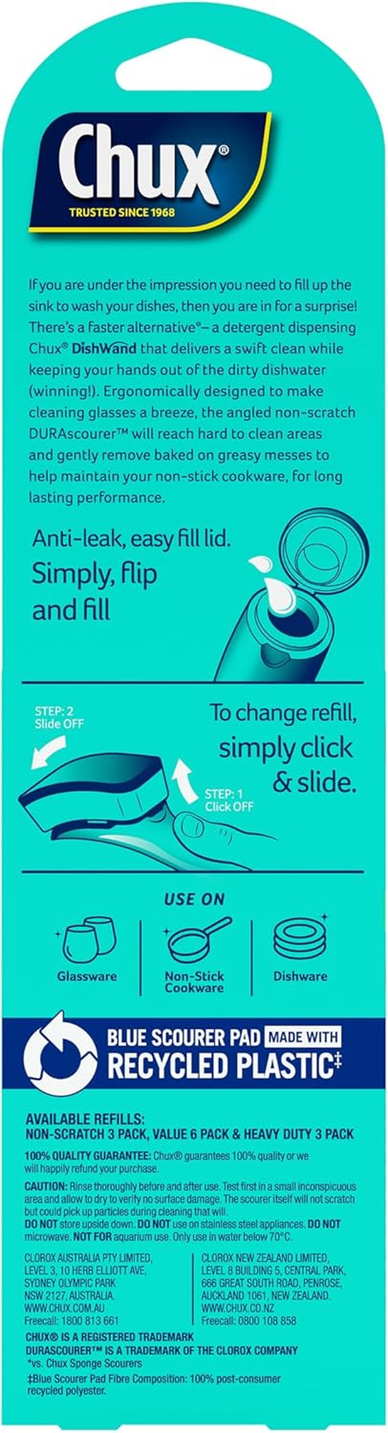 Chux Dishwand Handle, Soap Dispensing Dishwand with Non-Scratch Angled Scrubber, 1 Count