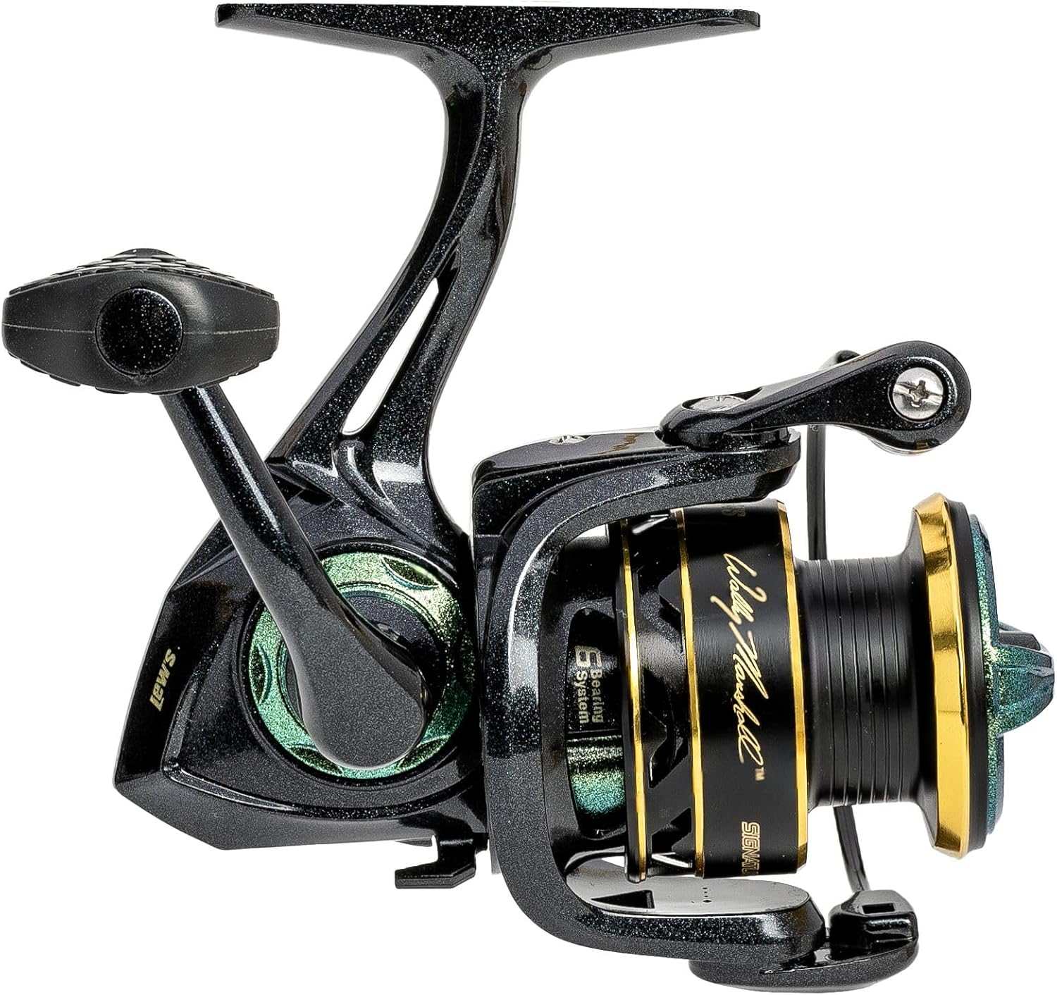 Lew&rsquo;S Wally Marshall Signature Series Spinning Fishing Reel, 5+1 Bearings, Graphite Frame and Rotor, Interchangeable Retrieve, Green/Gold image number 1