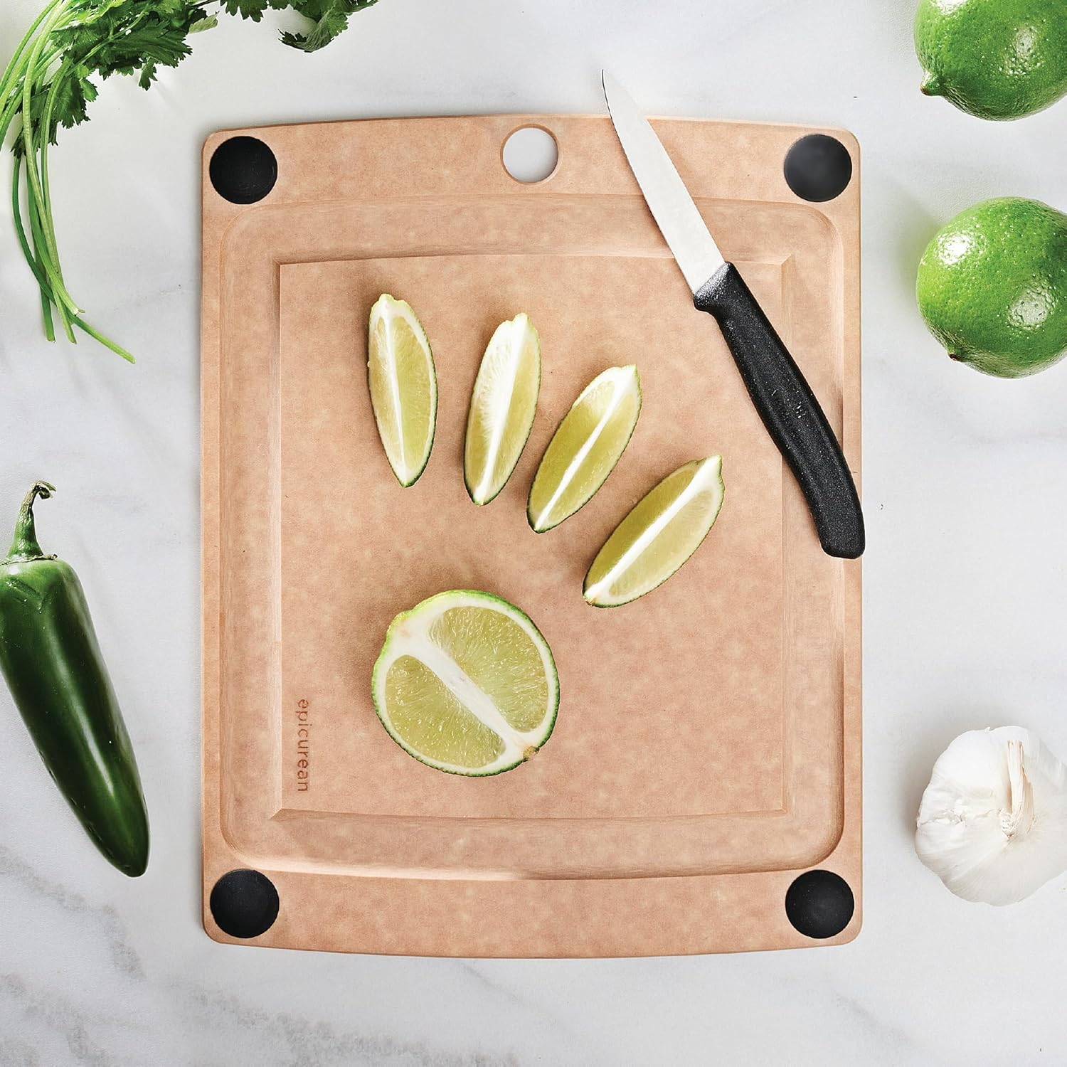 Epicurean All-In-One Cutting Board with Non-Slip Feet and Juice Groove, 11.5" &times; 9", Natural/Black image number 1
