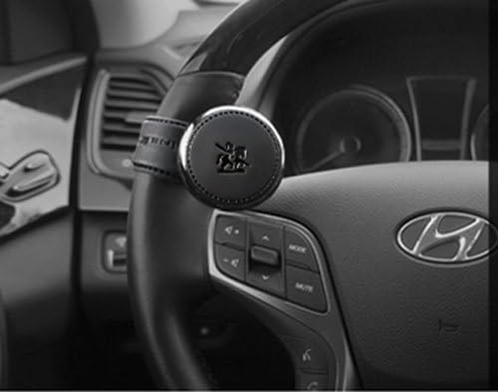 BLACKSUIT Leather Power Knob - Mountable Vehicle Handle Spinner for All Models - Car Accessories Luxury Hi-Quality Steering Wheel Knob - Black - Black image number 5