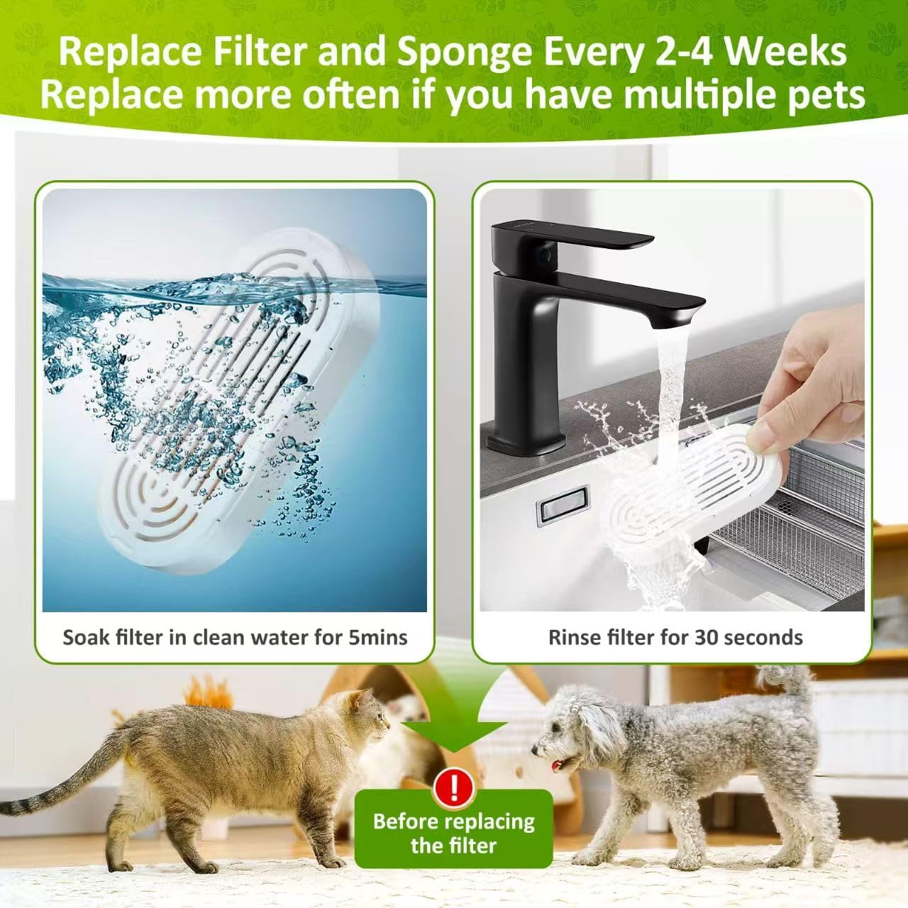 CLAMORA 12-Pack Cat & Dog Water Fountain Filters - Advanced Triple Filtration with Activated Carbon, Compatible with 4L Pet Fountains | Long-Lasting Replacement for Fresh Water & Odor Control image number 5