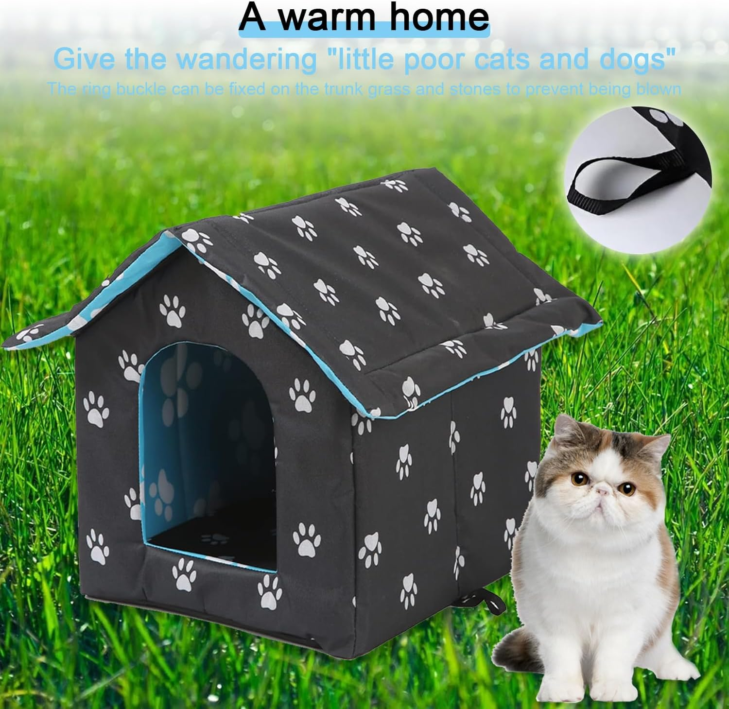 Outdoor Cat House, Waterproof Cave for Feral Cats and Dogs, Indoor/Outdoor Weatherproof Shelter (Black, Large) image number 3
