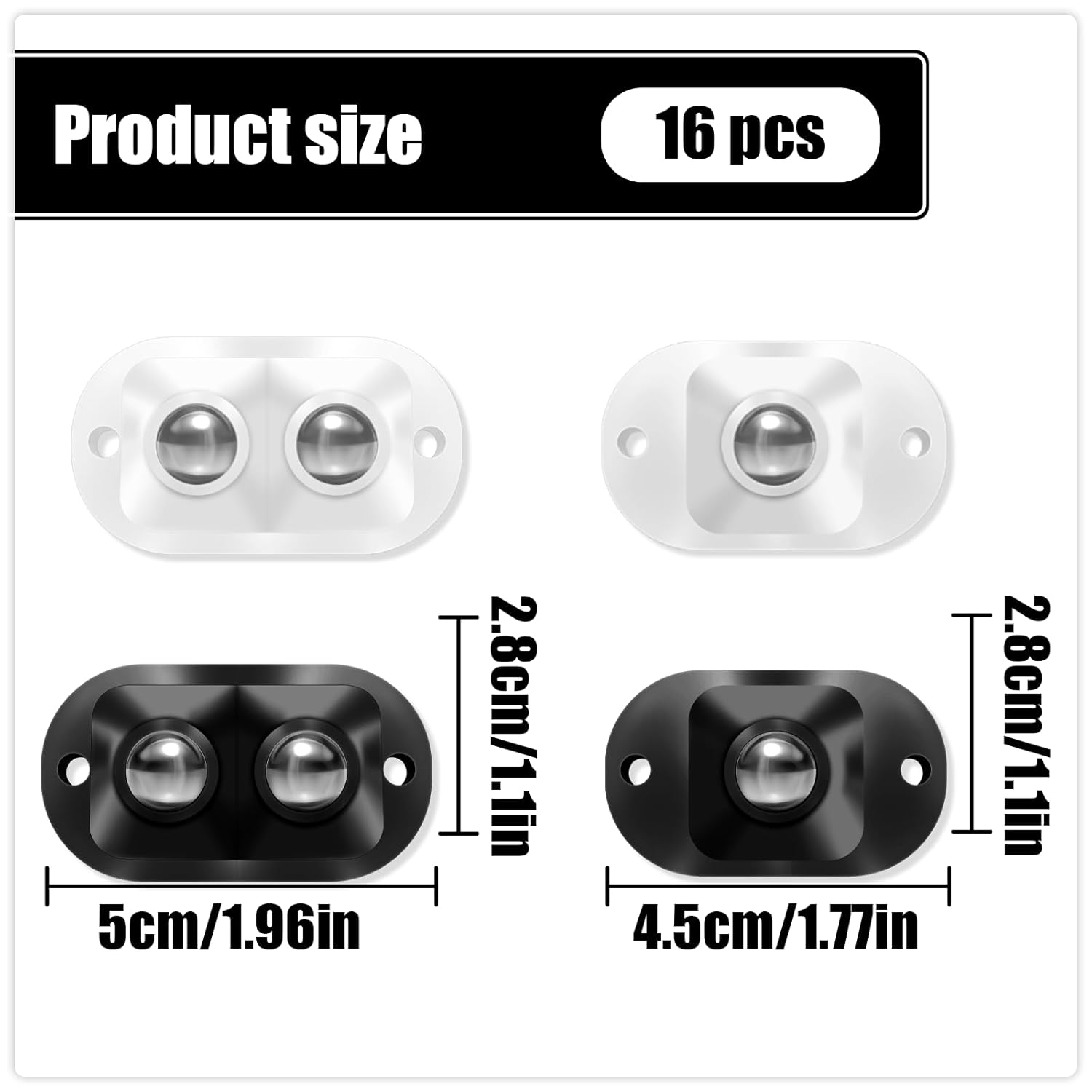 HAIKING Small Wheels for Furniture, 16 PCS Self Adhesive Casters for Bins, Storage Boxes (2 Kinds)