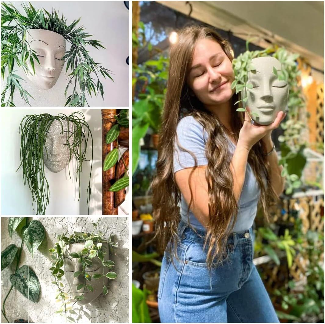 Bossa Linda Wall Planter | 7 Colors Avail | Unique Face Planters Pots Head Planter - Plant Gifts for Indoor Plant Lovers Gift Ideas - Face Planter Gifts for Plant Lovers, Succulent Plant Gift - Beige - Grey image number 7