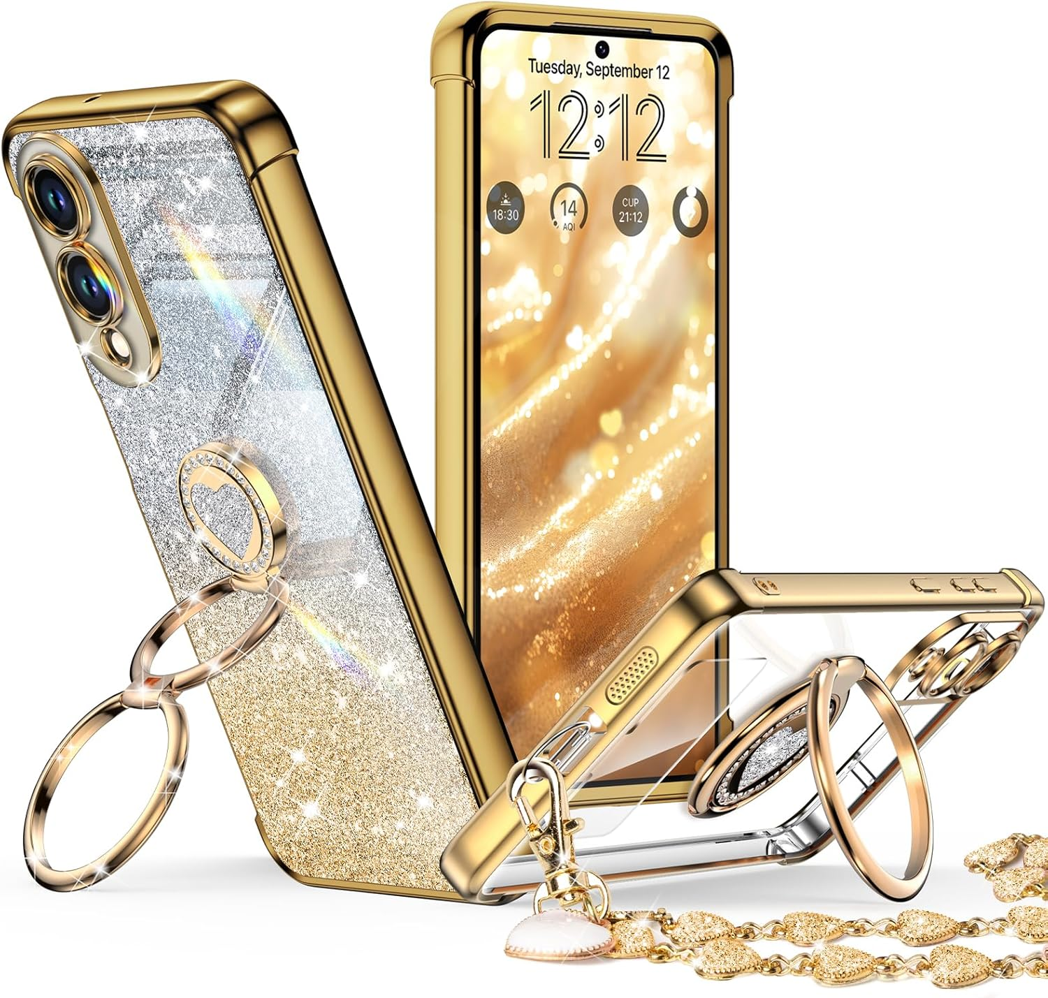 XYZ for Galaxy S25 Ultra Case with Stand, for Samsung Galaxy S25 Ultra Case with Double Ring Kickstand, Women Girls Cute Love-Heart Bling Luxury Protective Phone Case for Samsung S25 Ultra, White