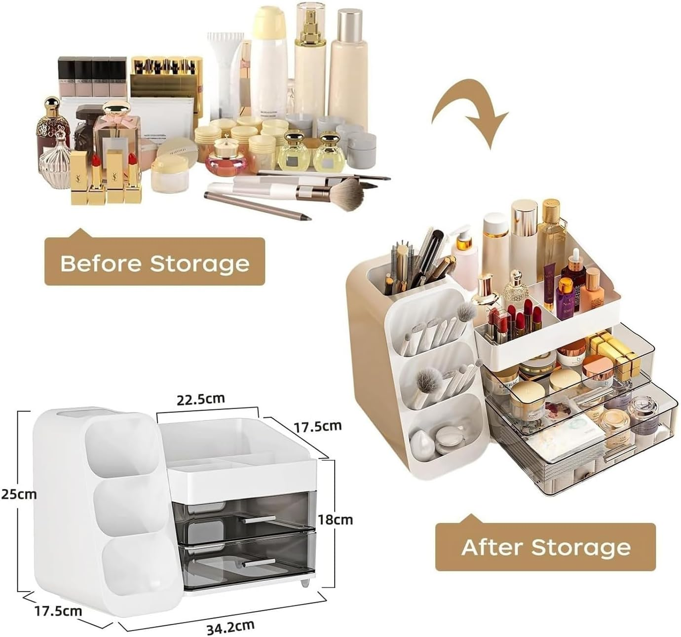 Betterlifewj Cosmetic Storage Box. with Brush Holder, Transparent Drawer Box. Convenient Storage of Skin Care Products, Brushes, Eye Shadow, Lotion, Lipstick. (White) image number 5