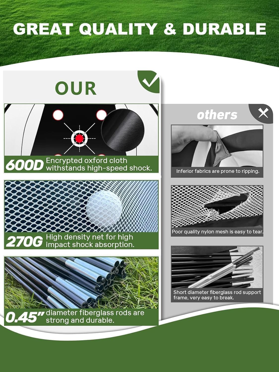 Golf Net, 3X2.1M Practice Net with Tri,Turf Mat, All in 1 Home Hitting Aid Nets, for Backyard, Driving, Chipping, Swing Training, with Target, Mat, Balls, Tee, Golf Lovers image number 6