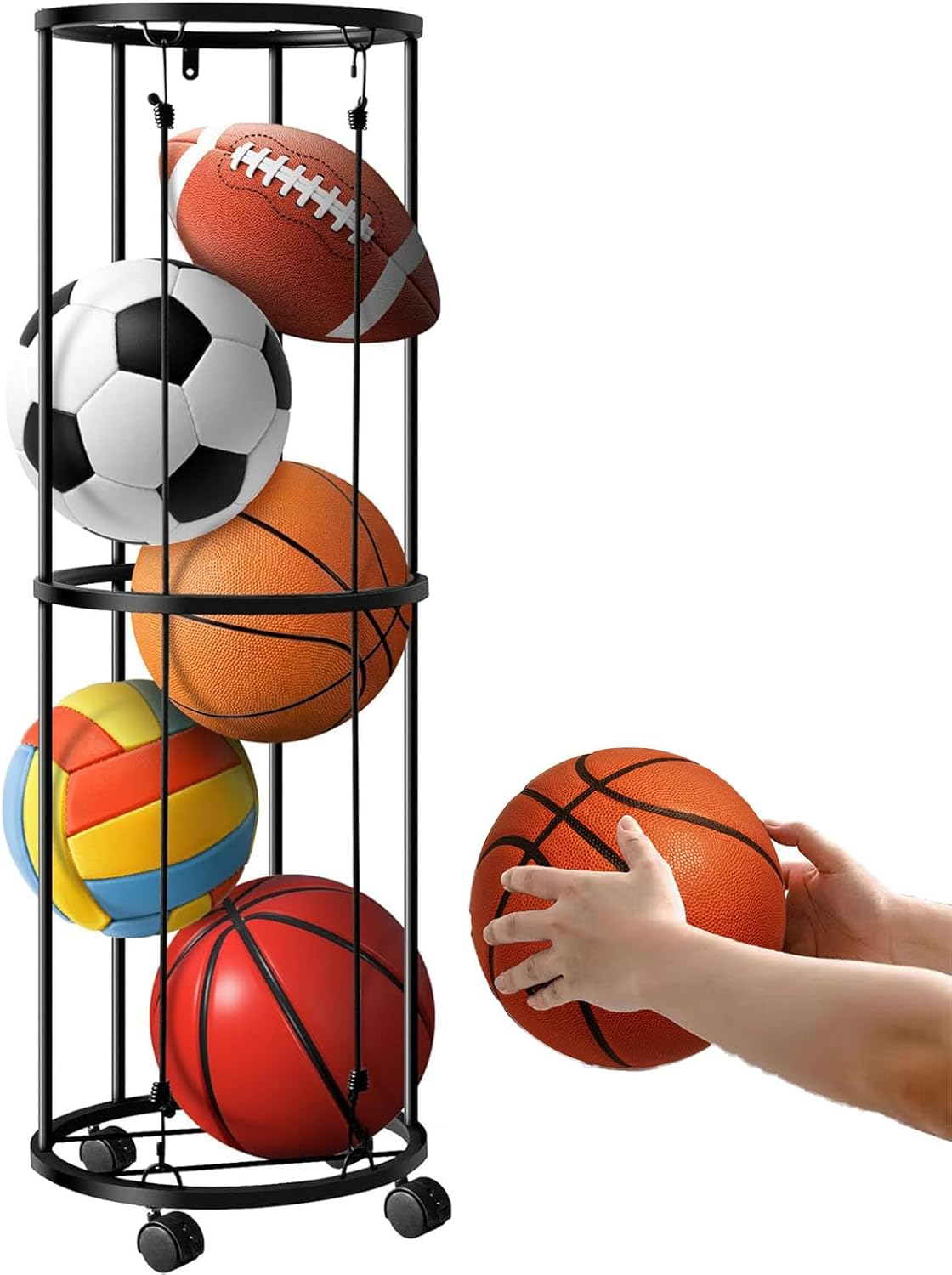 Ball Storage,Sports Equipment Organizer,Columnar Vertical Basketball Holder,Ball Rack with Wheels,Ball Holder for Basketball, Soccer, Football, Volleyball image number 2