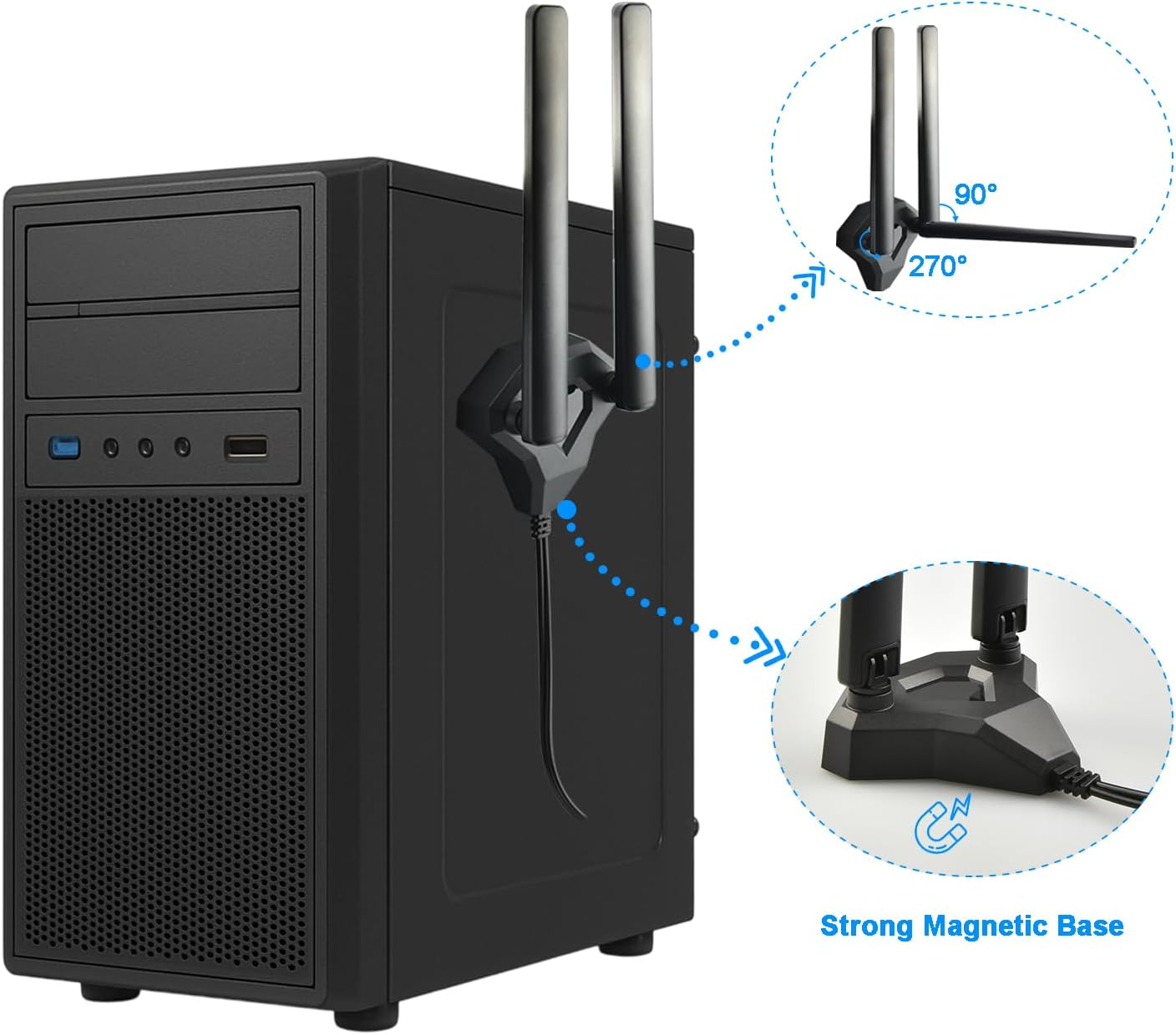 BOOBRIE Wifi 6E Tri-Band High-Gain Wifi Antenna Magnetic Base 2400-2500/5150-5850/5900-7125Mhz with Dula1.5M RP-SMA Male RG174 Cable for PCI-E Wireless Router Hotspot Network Range Extender Booster image number 4