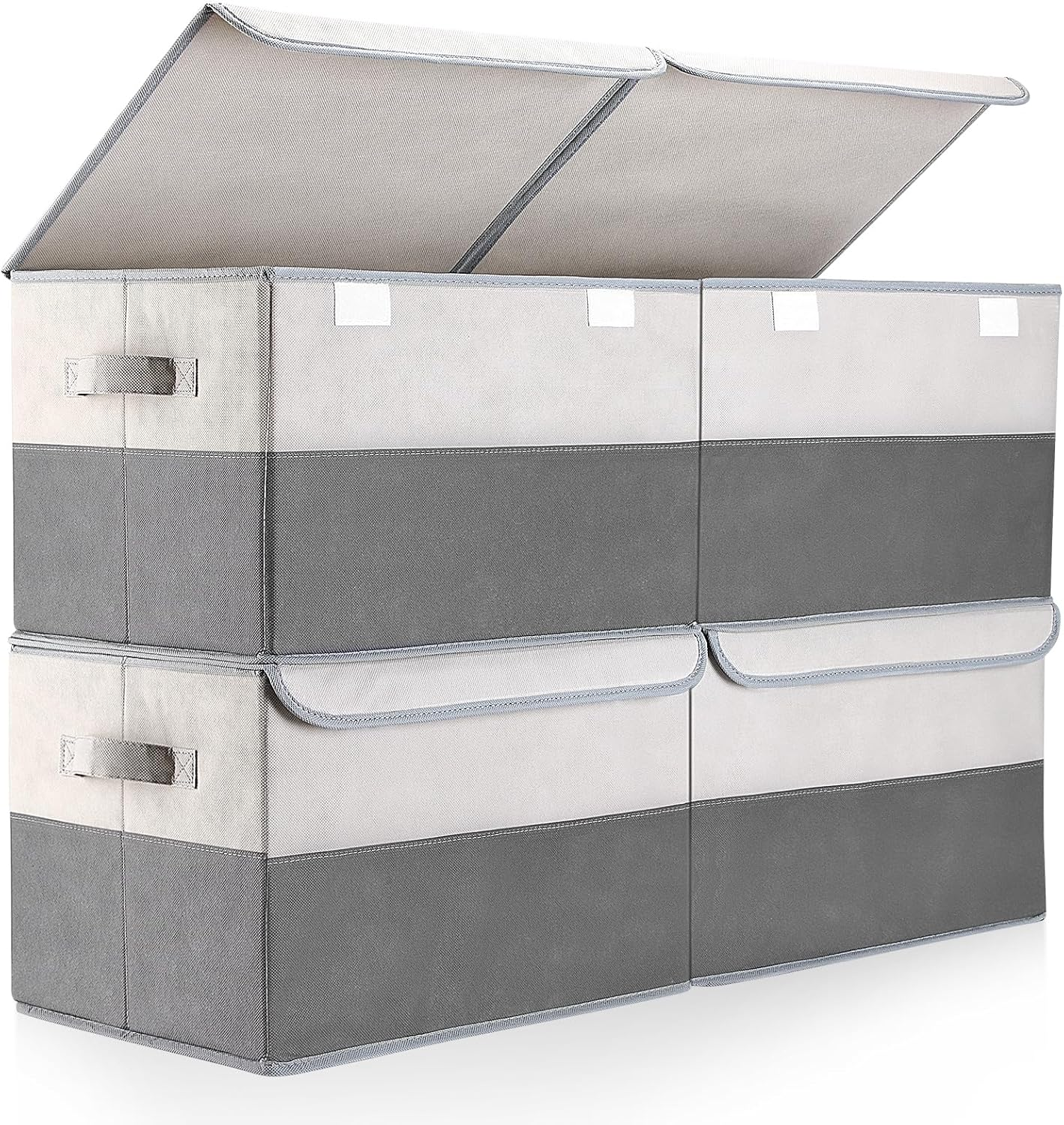 Warmi 4 Pack 29L Foldable Storage Box with Lids & Handles - Large Capacity Basket (L40Xw28Xh26Cm) for Bedroom, Wardrobe, Closet, Clothing, Sweater, Bedding, Home Storage & Organisation