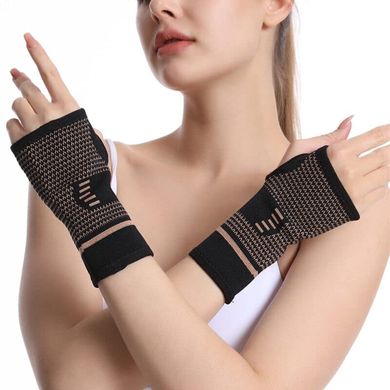 AIMALL Copper Wrist & Hand Compression Sleeve Support Arthritis Gloves Hand Palm Brace for Carpal Tunnel, Sports, Work - Breathable, Anti-Microbial, Adjustable Fit - Size S (6.3-7.5 Inches) image number 5