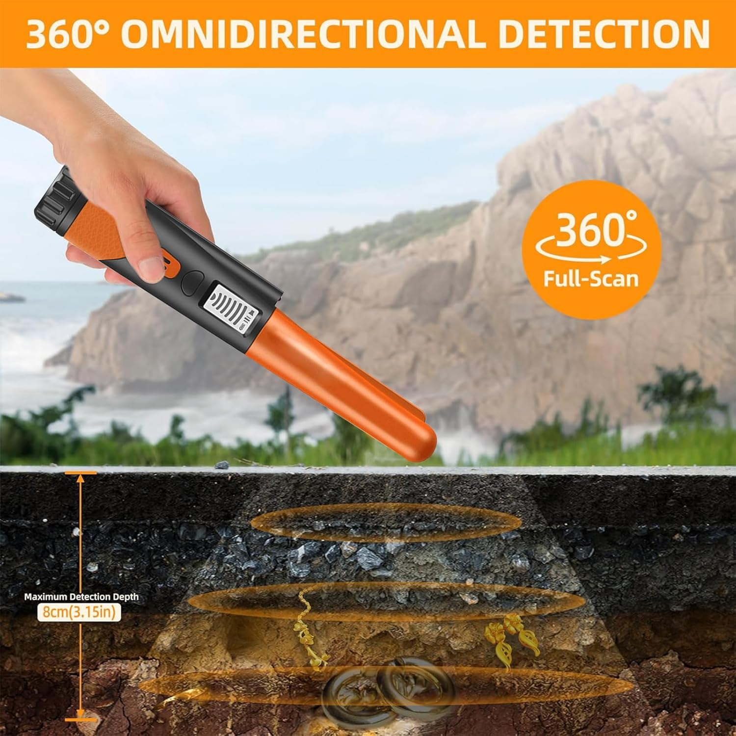 Hand Metal Detector, High Sensitivity Metal Detector with LCD Display&Belt Holster,360&deg;Scanning,All Metal Finder Locating Gold Coin Silver Jewelry Waterproof image number 2