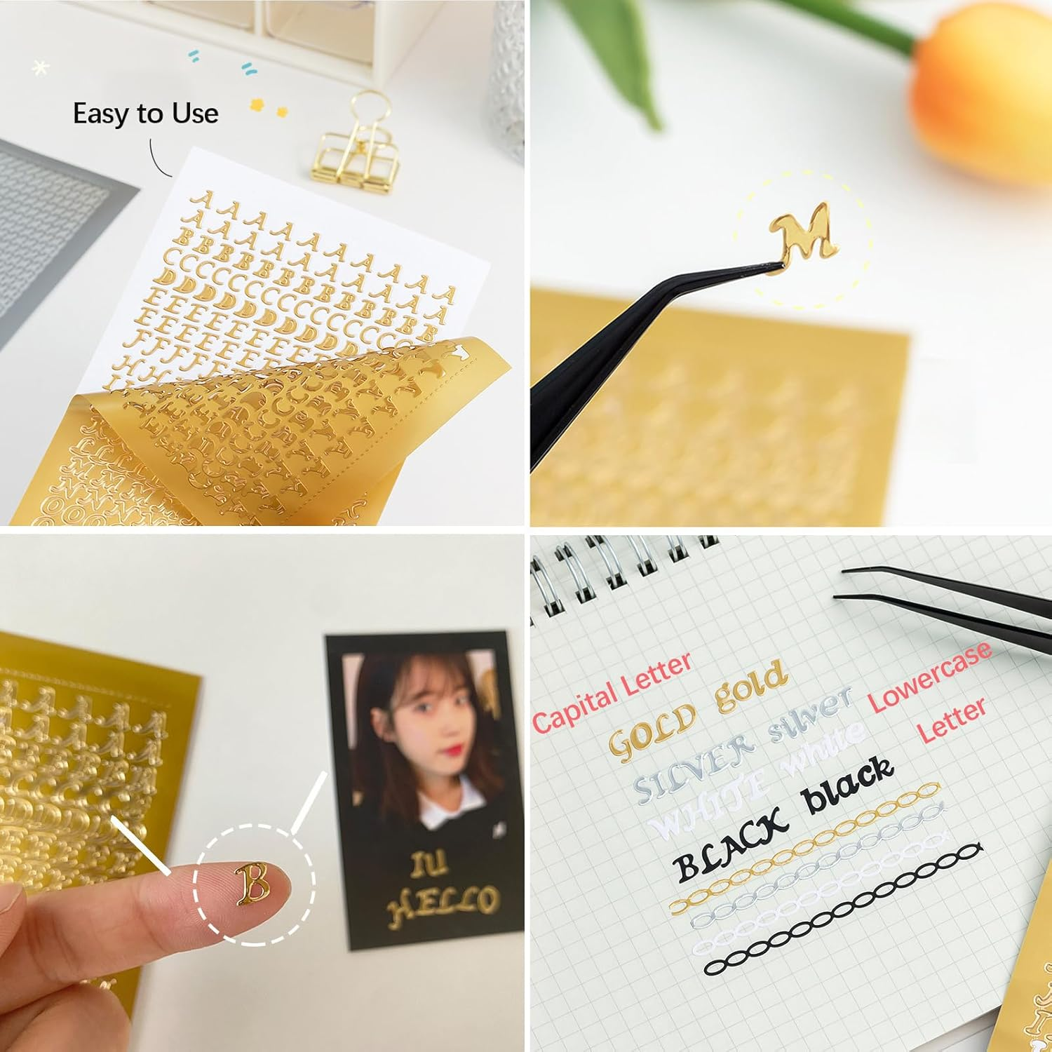 Alphabet Number Letter Stickers, Silver Gold Glitter, Black White, Upper Lower a to Z Letter & 0-9 Number Stickers, PVC Self-Adhesive for Photo Scrapbook Decoration (Silver+Gold)