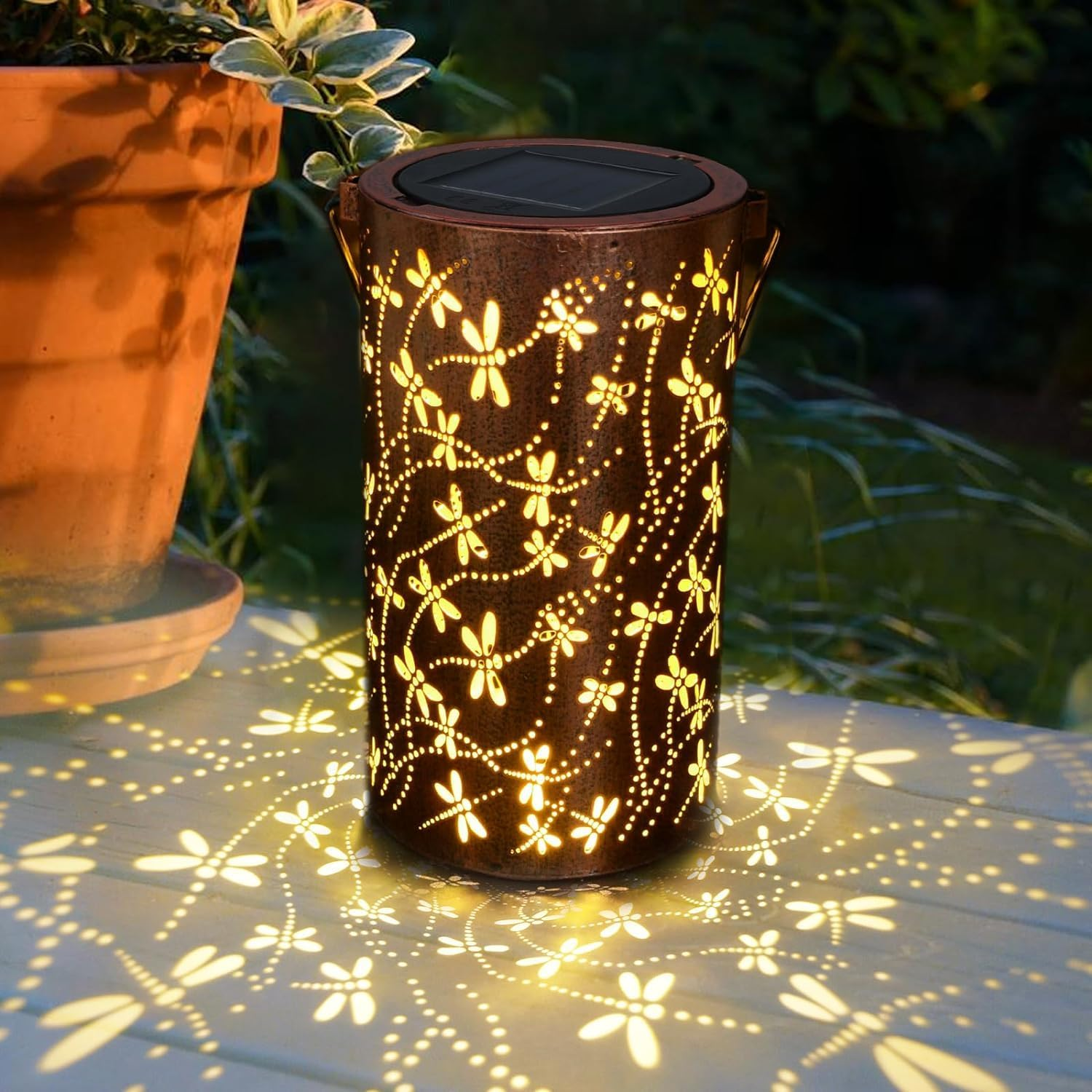 Solar Lanterns Outdoor, ZHJLIXU Hanging Lantern Lights Waterproof, Dragonfly Hollowed-Out Metal Solar Powered LED Garden Light - Delicate Garden Decor for Patio, Yard, Pathway, Landscape image number 6