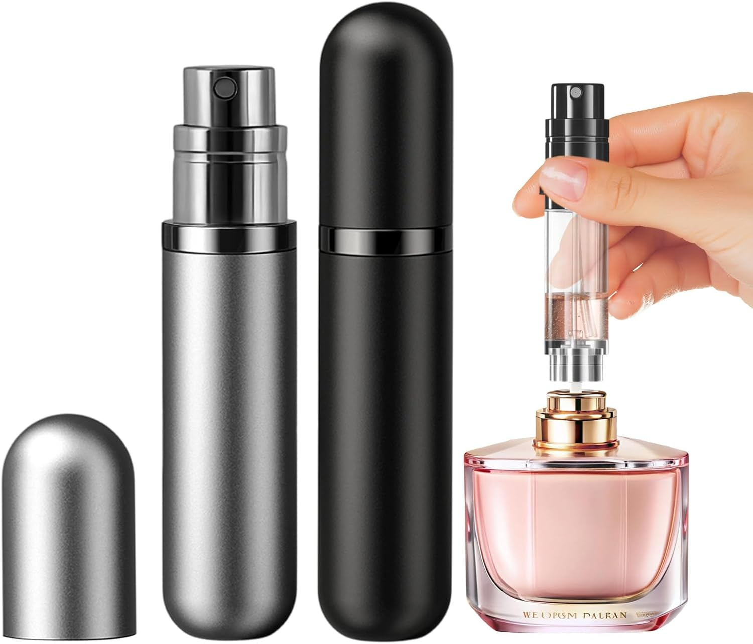 JOOMOKO Perfume Atomiser, Perfume Travel Bottle 5Ml Atomiser Spray Bottle, Refillable & Travel Size Perfume Spray Bottle Easy to Refill Cologne Dispenser for Women and Men（Black＆Grey）