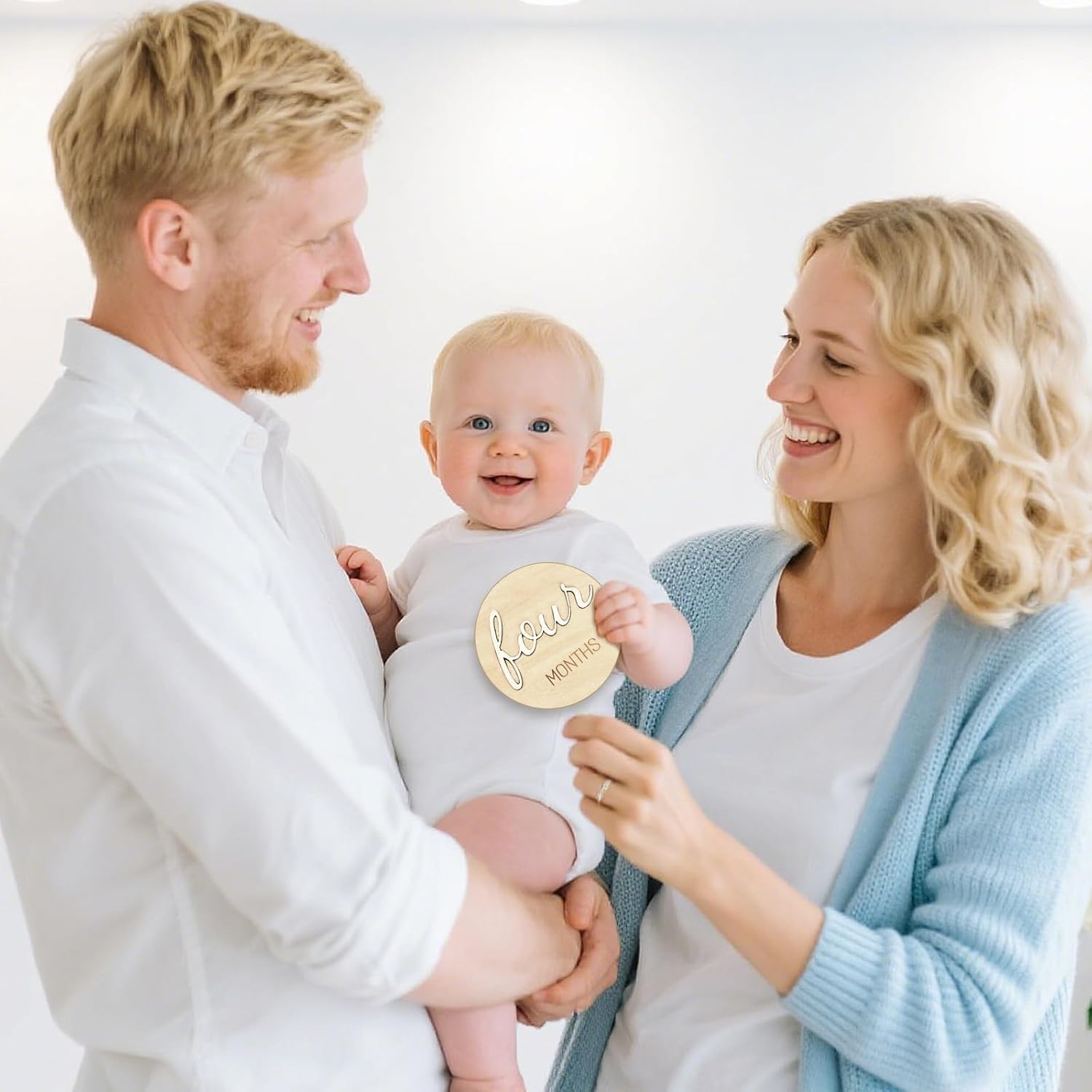 Baby Monthly Milestone Marker Discs - Wooden 3D Double-Sided Baby Announcement Sign, Gender Neutral Announcement Cards for Newborn Boys and Girls 1-12 Months Photography Props image number 3