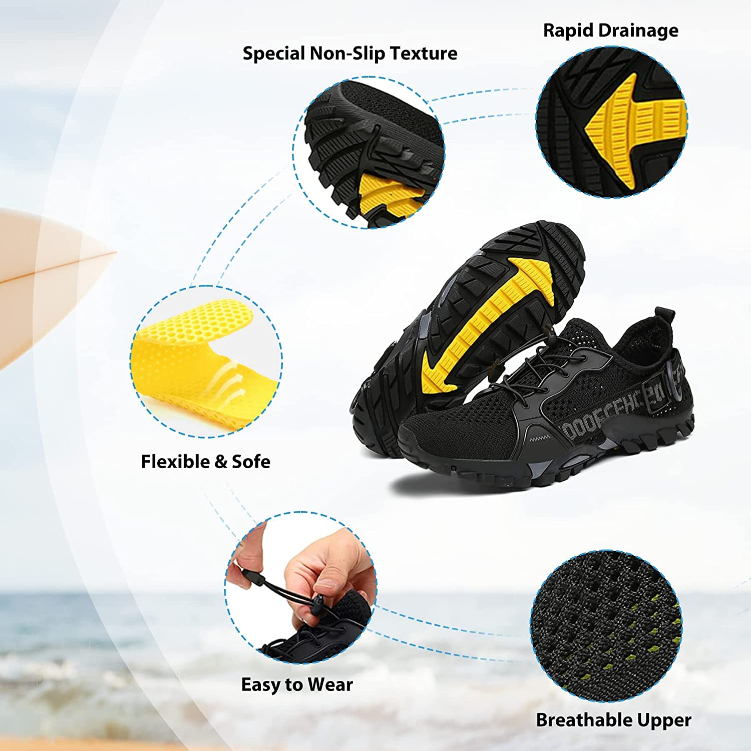 USOR Water Shoes for Men Women Quick-Dry Fishing Shoes Barefoot Aqua Outdoor Athletic Hiking Anti-Slip Shoes Comfort Waterproof Shoes image number 1