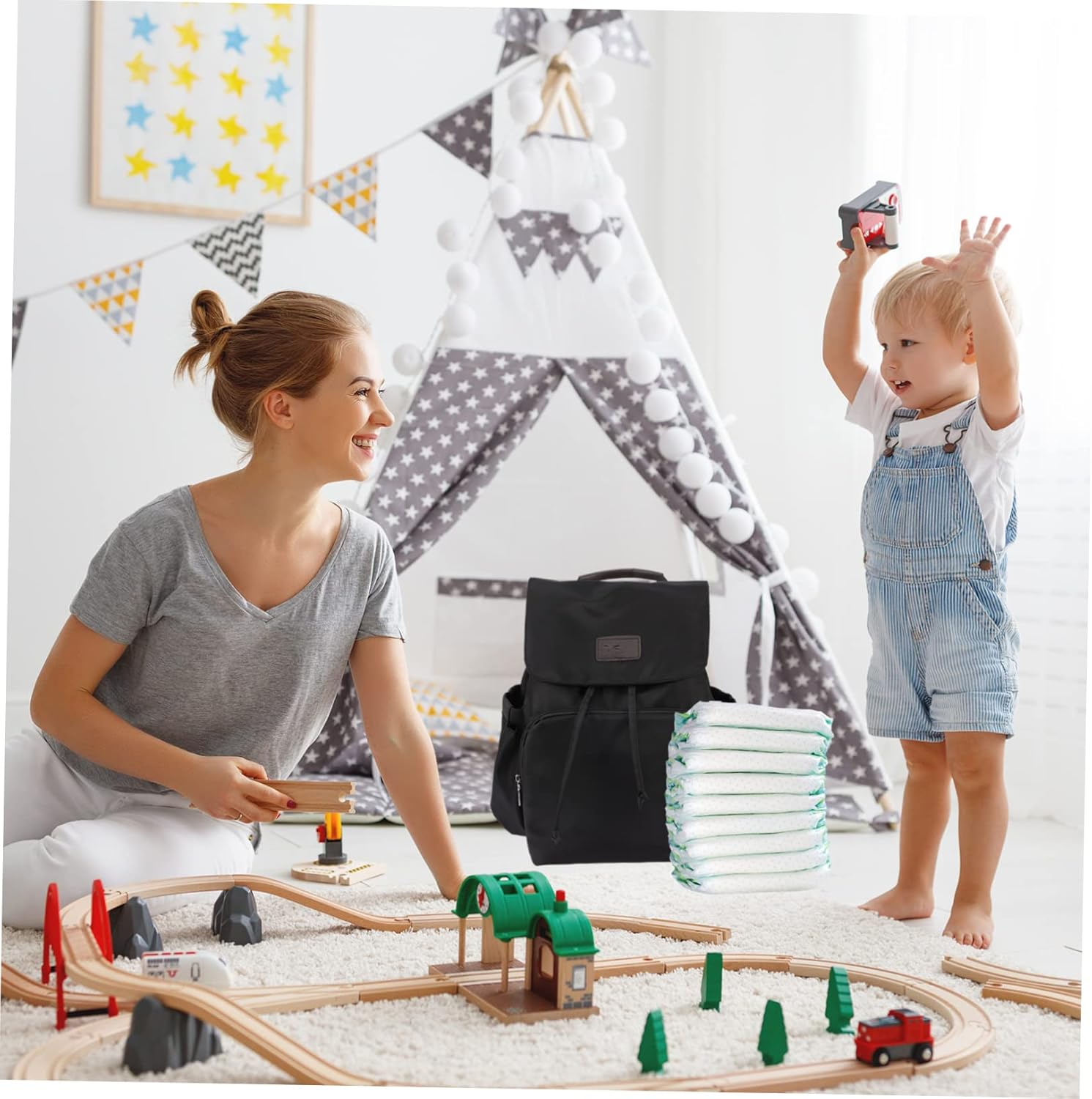 Ibasenice Nappy Bag Organizer Backpack for Diapers Toys Milk Bottles Dry Wet Separation image number 2