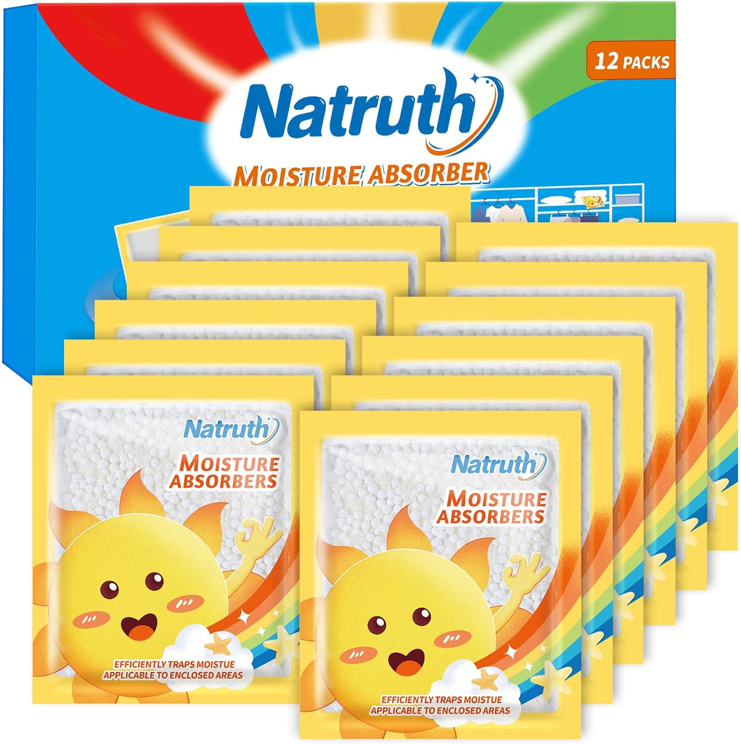 NATRUTH 12-PACK Moisture Absorber Bags &ndash; Small Dehumidifier Sachets for Drawers, Medicine Boxes, Shoe Cabinets, Closets &ndash; Compact Humidity Control Packets image number 1