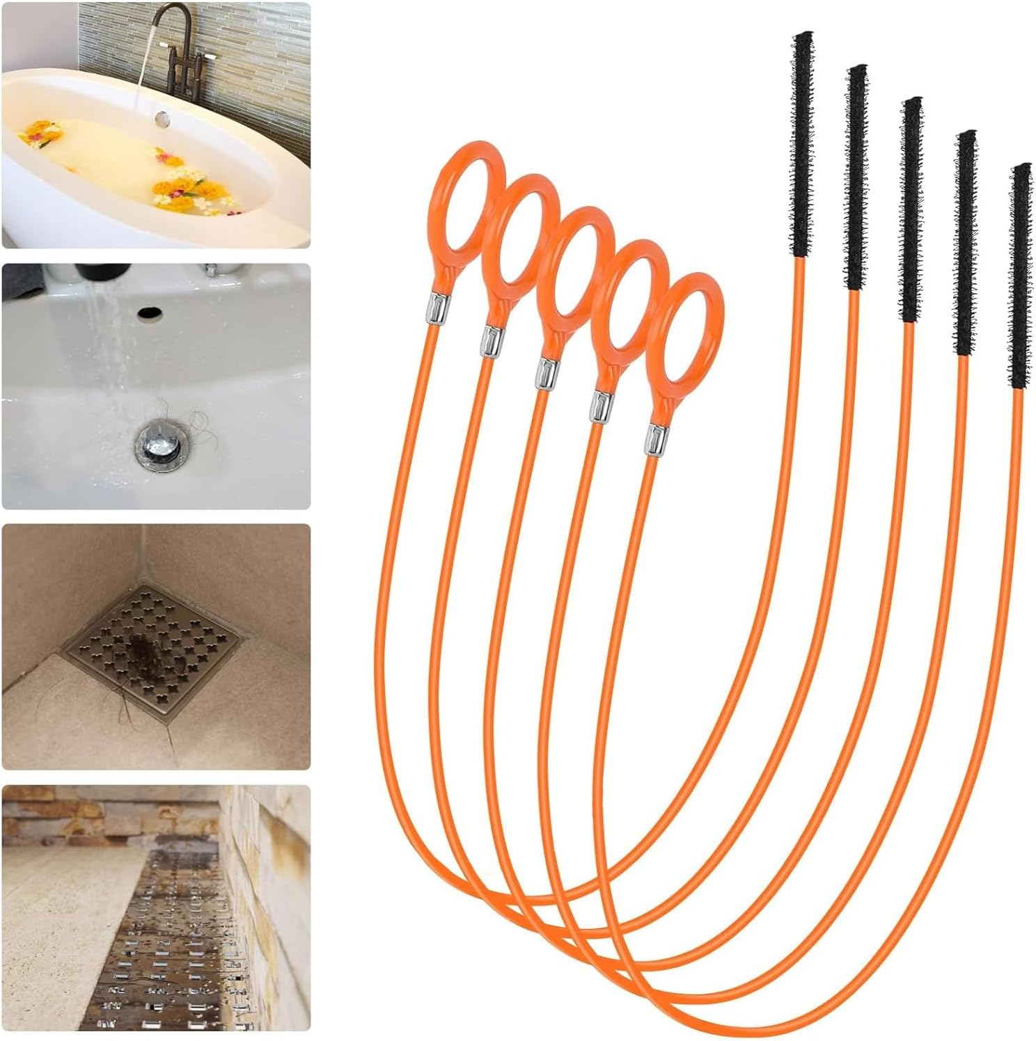 32 Inch Drain Snake Sink Unblocker Tools(5 Pack), Unbreakable Metal Drain Cleaners and Unblockers, Long/Flexible/Thin Hair Clog Remover to Unclog Bathroom Sink, Tub, Shower Drain Unclogger image number 2