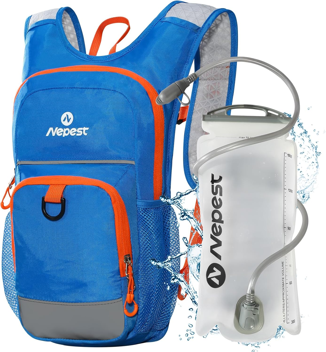 Nepest Kids Hydration Backpack, Mini Water Backpack with 1.5L Water Bladder for Hiking Cycling Running
