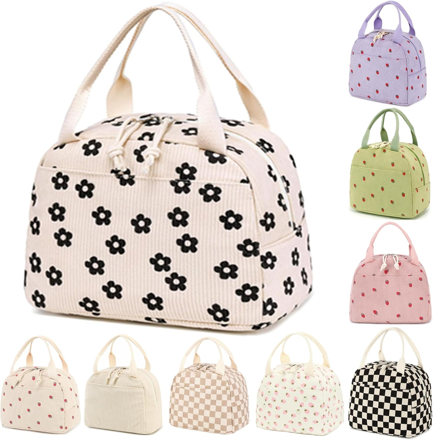 Insulated Lunch Bag for Kids - Adults, Reusable Corduroy Lunch Box Tote Bags, Leakproof Cooler Bag for Work Office Picnic School Travel BBQ