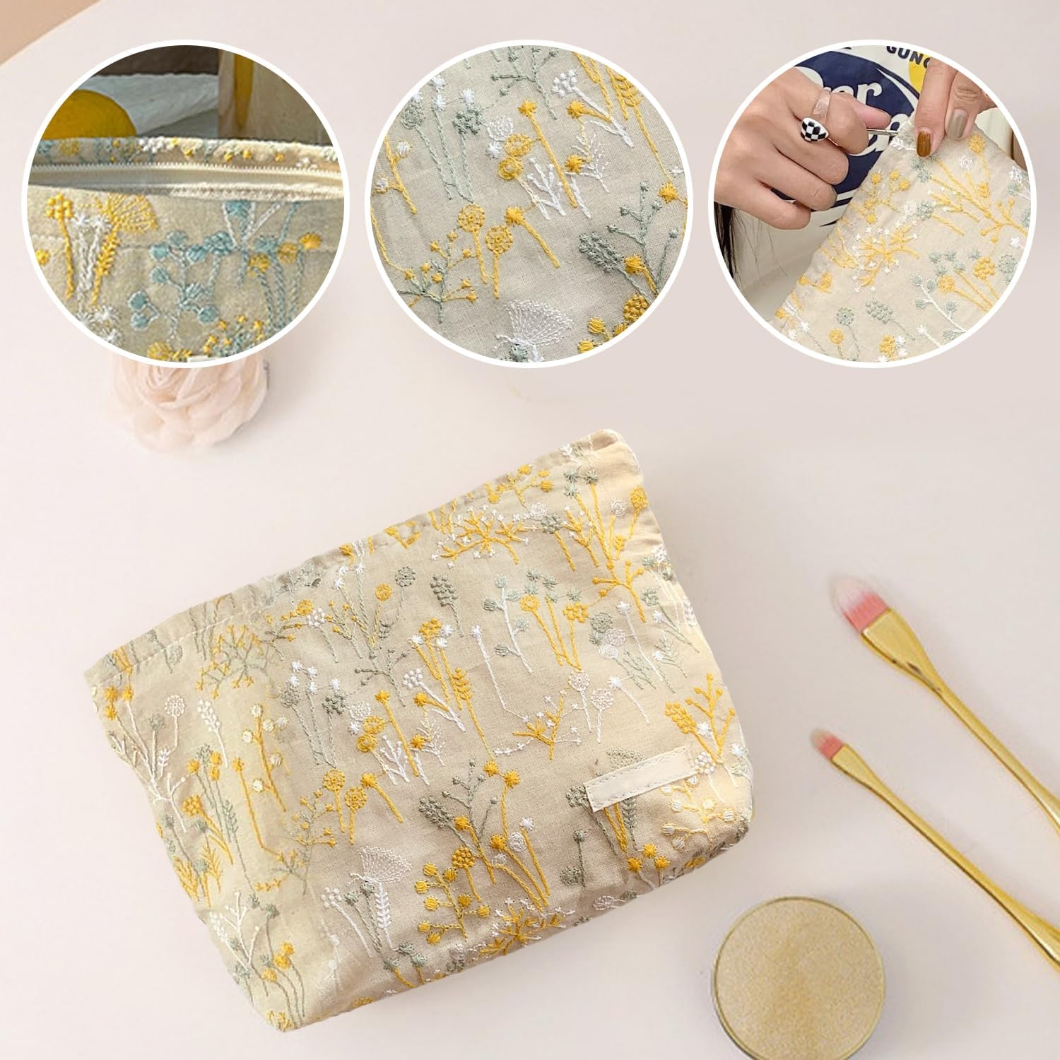 1 Piece Embroidered Cosmetic Bag, Elee Cosmetic Bag, Retro Cosmetic Bag, Floral Cosmetic Bag, Portable Storage Bag image number 4