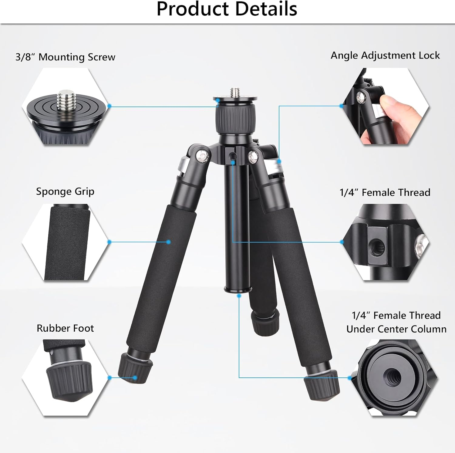 32.3" / 82Cm Mini Desktop Tripod, ARTCISE Portable Compact Desktop Mini Tripod for DSLR Camera Mobile Phone image number 2
