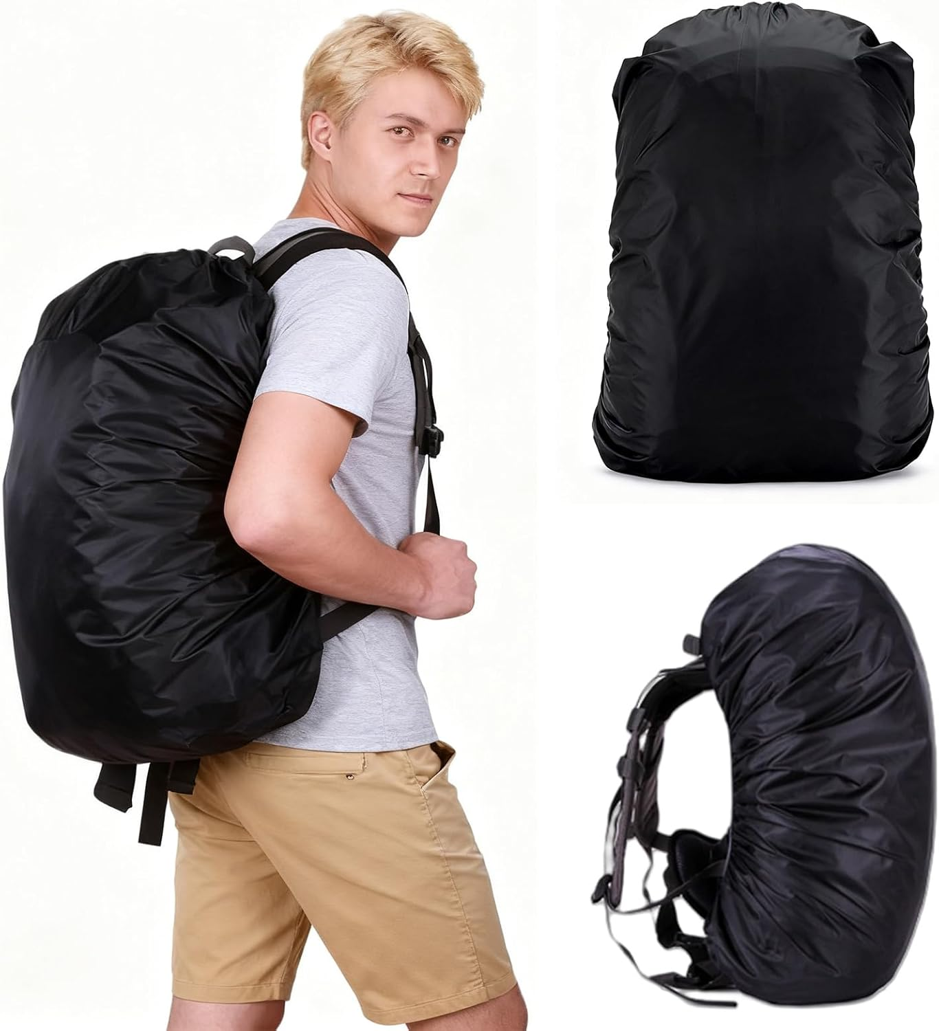 Backpack Rain Cover Outdoor, Waterproof Ultralight Backpack Cover, Portable Rain Cover Anti-Dust, Rain Cover for Outdoor Activities for Camping, Cycling, Traveling (Black) image number 5