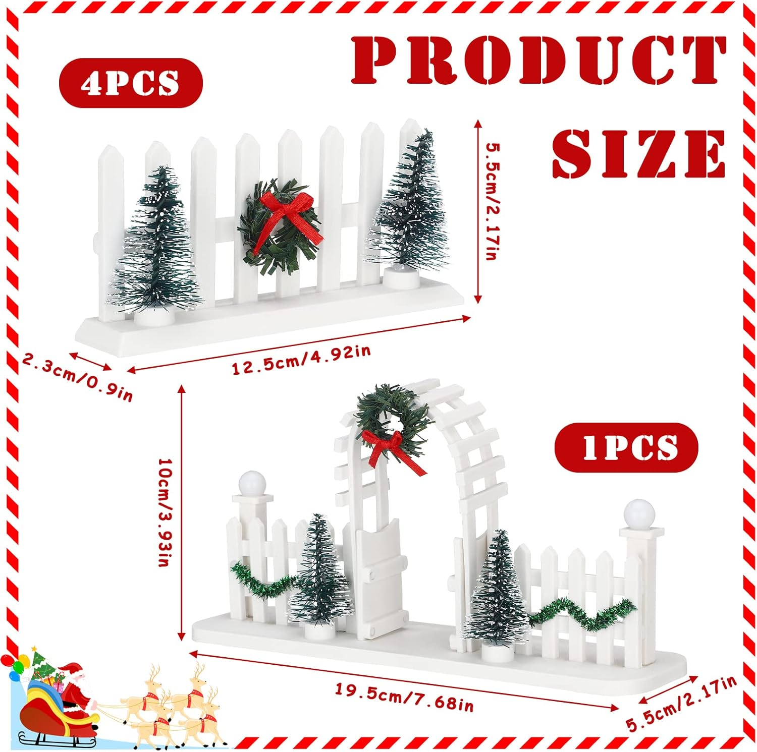 5 Pcs Christmas Village Decorative Fences Entry Gate Lit Figurine Christmas Wreath Tree Picket Fence Snow Accessories for Village Collections Snow Fence Figurine（White Series） image number 2