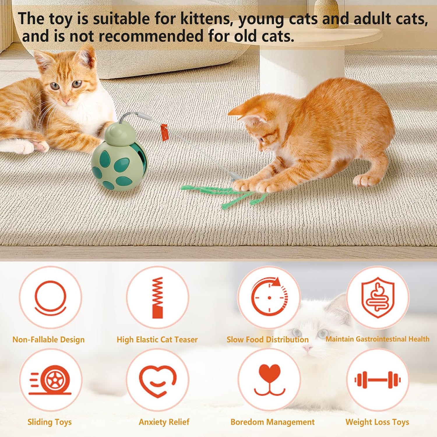 Bigqin Interactive Cat Toy for Indoor Cats, Tumbler Kitten Toys with Cat Wand and 4 Pack Spiral Springs, Attractive Cat Treat Dispenser, Cat Presents for Exercise/Boredom Relief image number 1