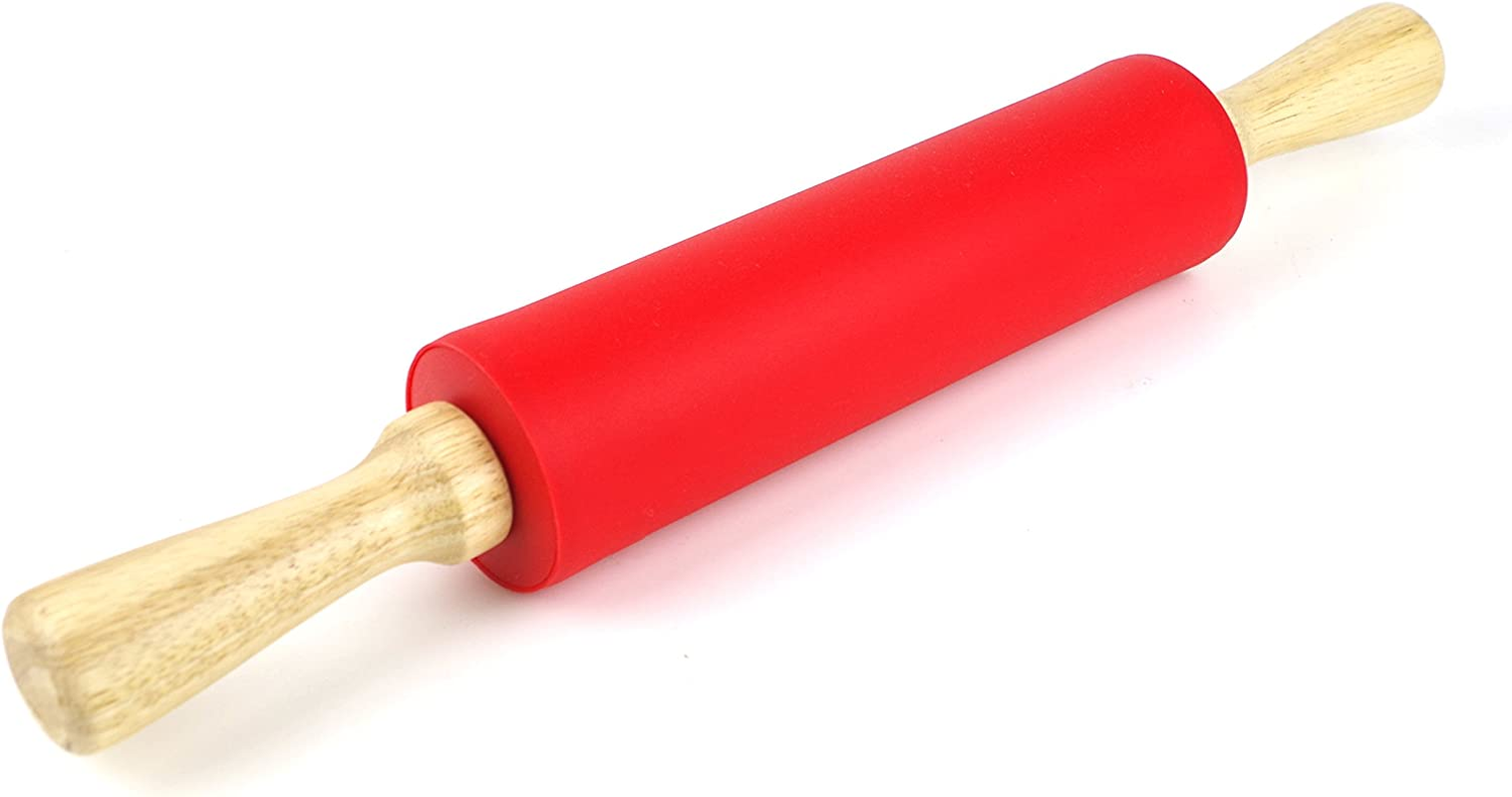 Silicone Rolling Pin Non-Stick Surface Wooden Handle